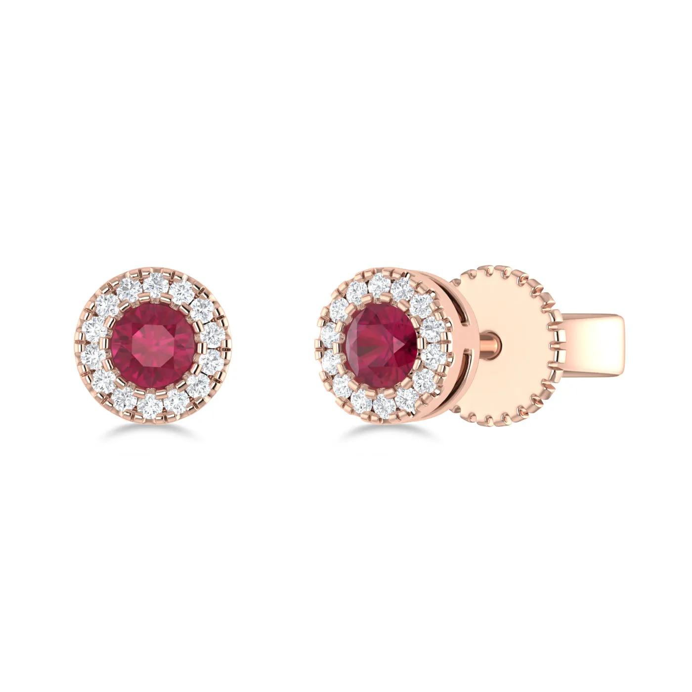 14K Gold Diamond & Ruby Circle Studs