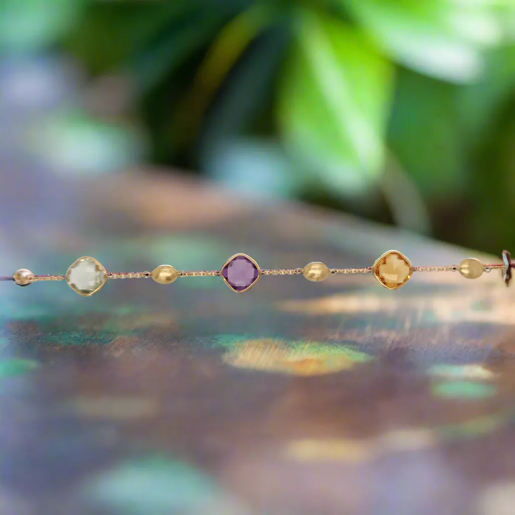 14K Multicolor Gemstone With Gold Nugget Bracelet