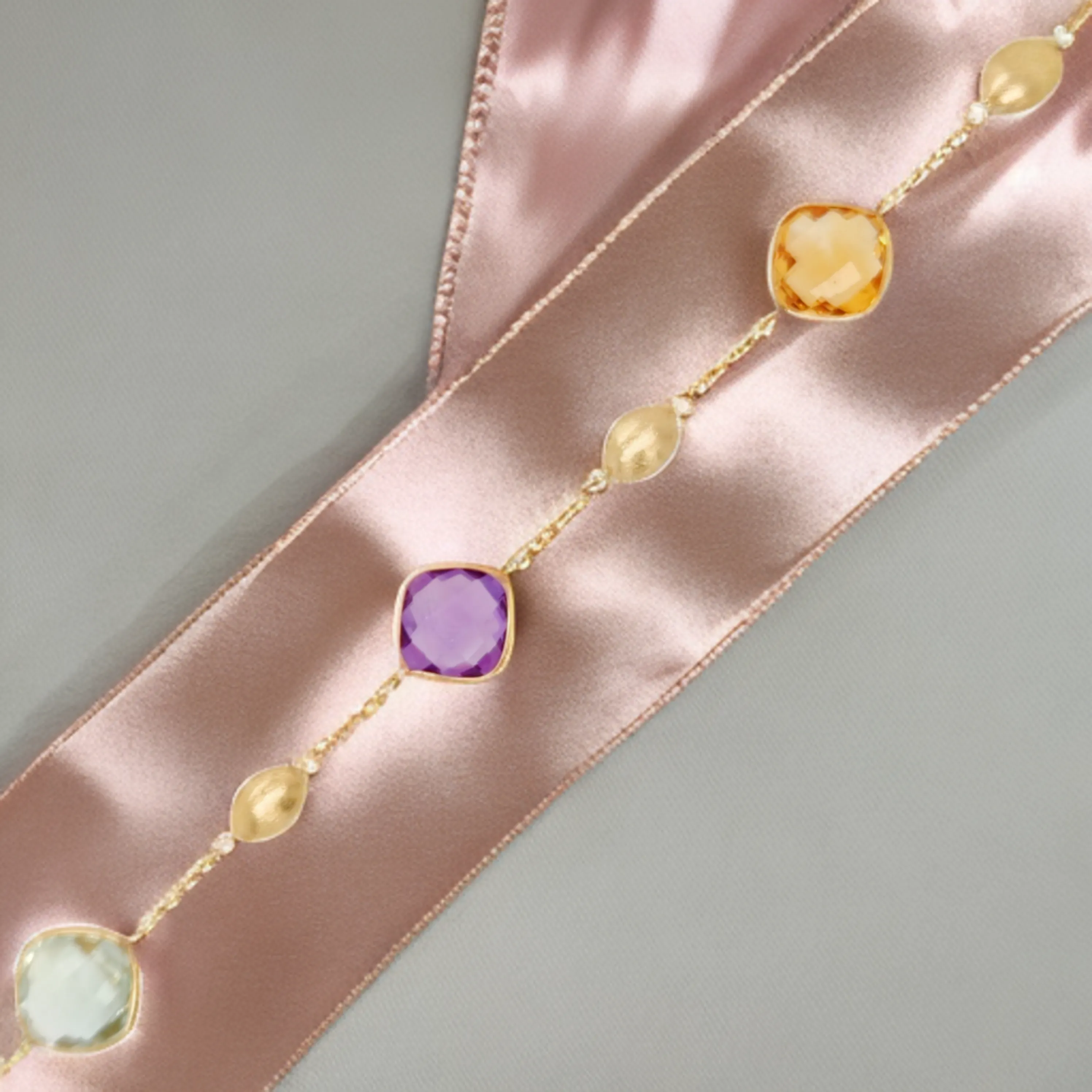 14K Multicolor Gemstone With Gold Nugget Bracelet