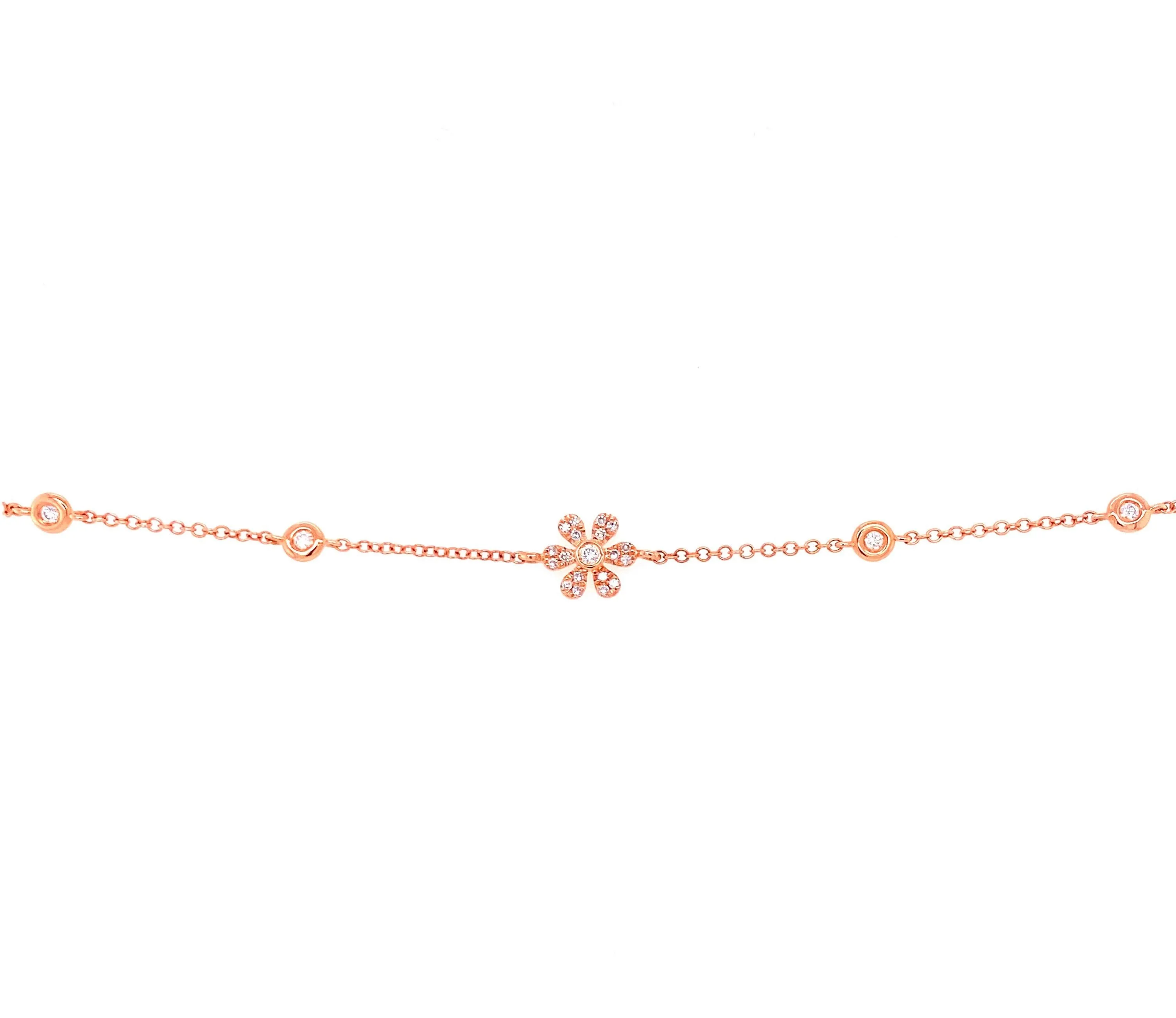 14K Yellow Gold Diamond Flower & Bezel Bracelet