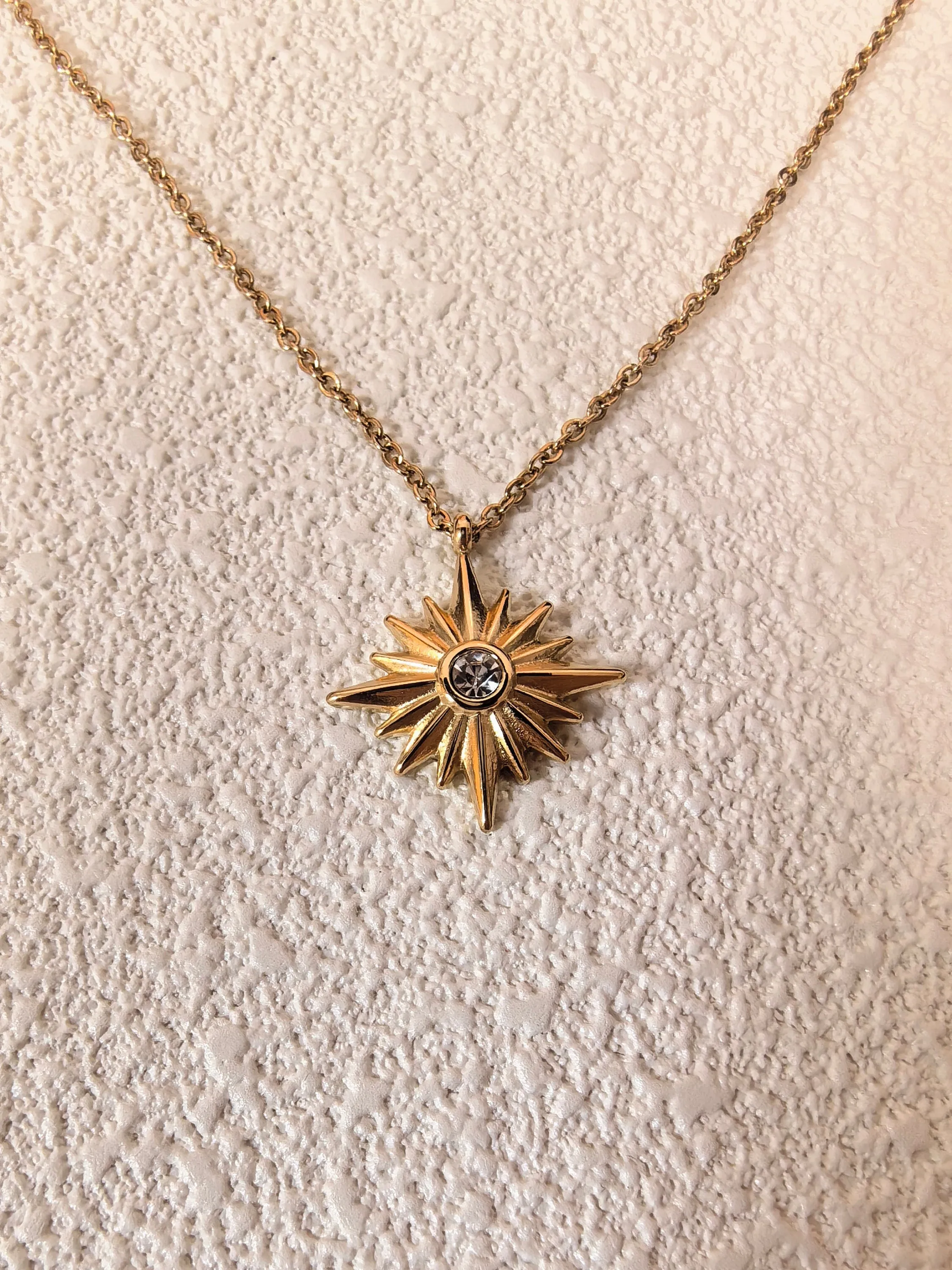 18K Gold Plate Star Zircon Pendant Chain Link Delicate Dainty Necklace