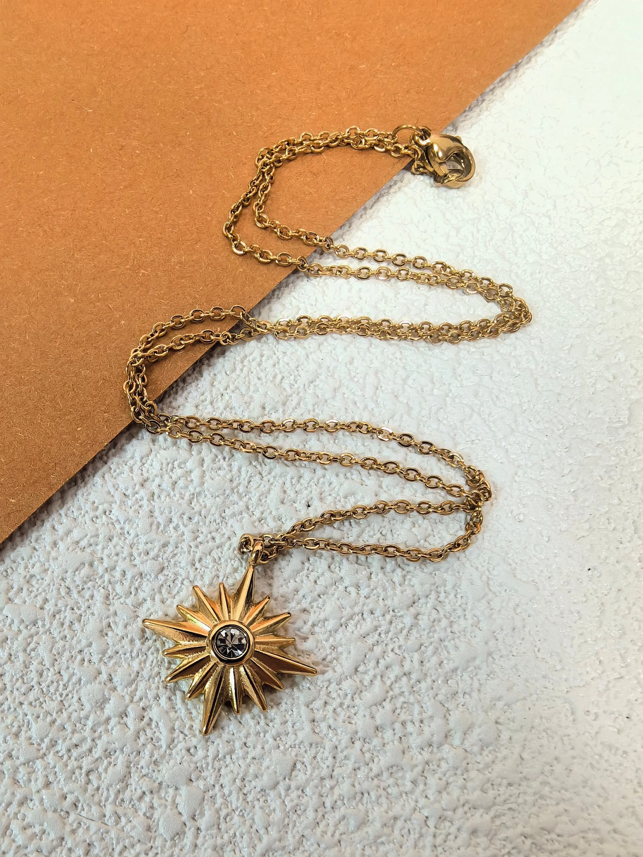 18K Gold Plate Star Zircon Pendant Chain Link Delicate Dainty Necklace