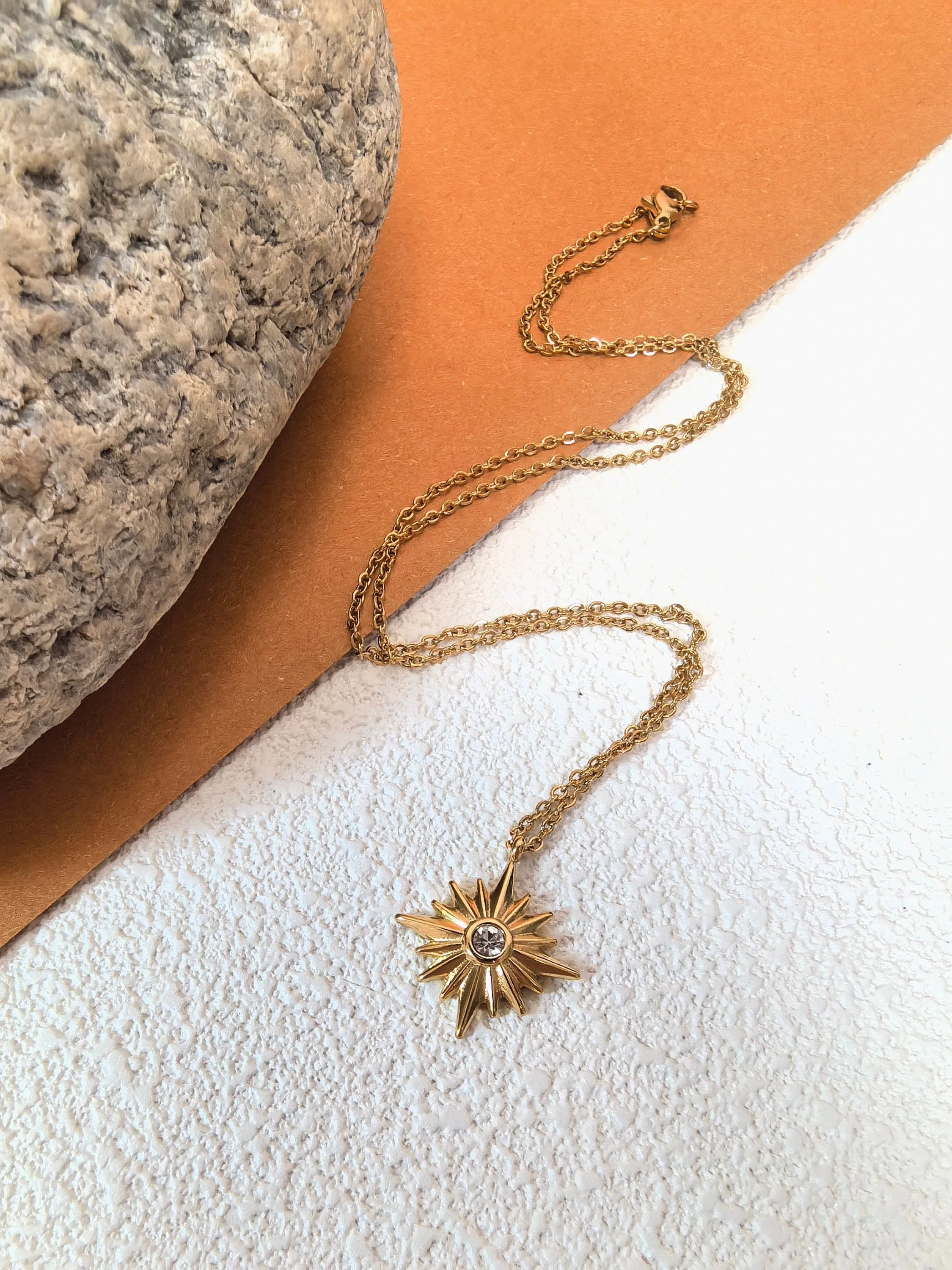 18K Gold Plate Star Zircon Pendant Chain Link Delicate Dainty Necklace