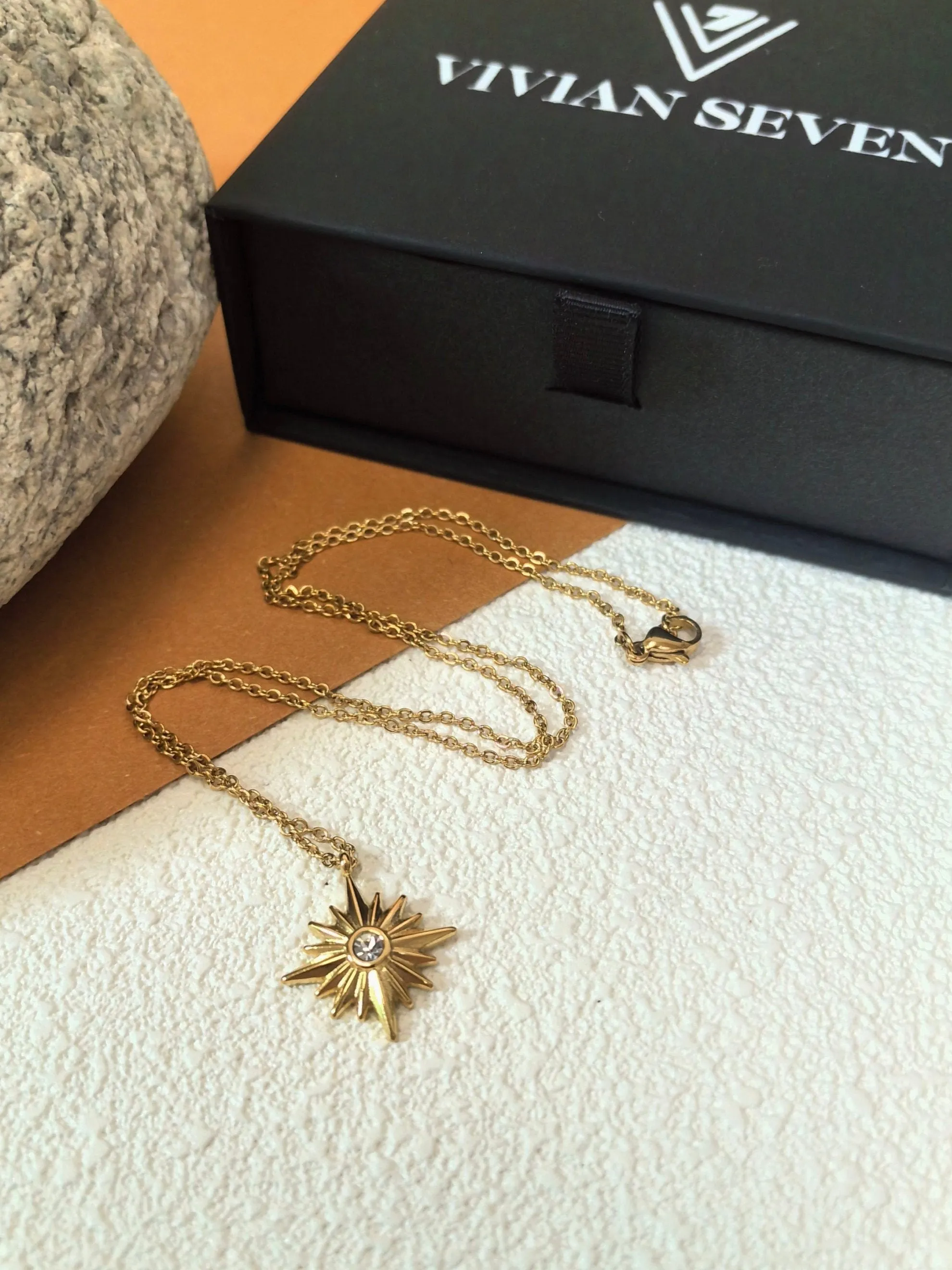 18K Gold Plate Star Zircon Pendant Chain Link Delicate Dainty Necklace