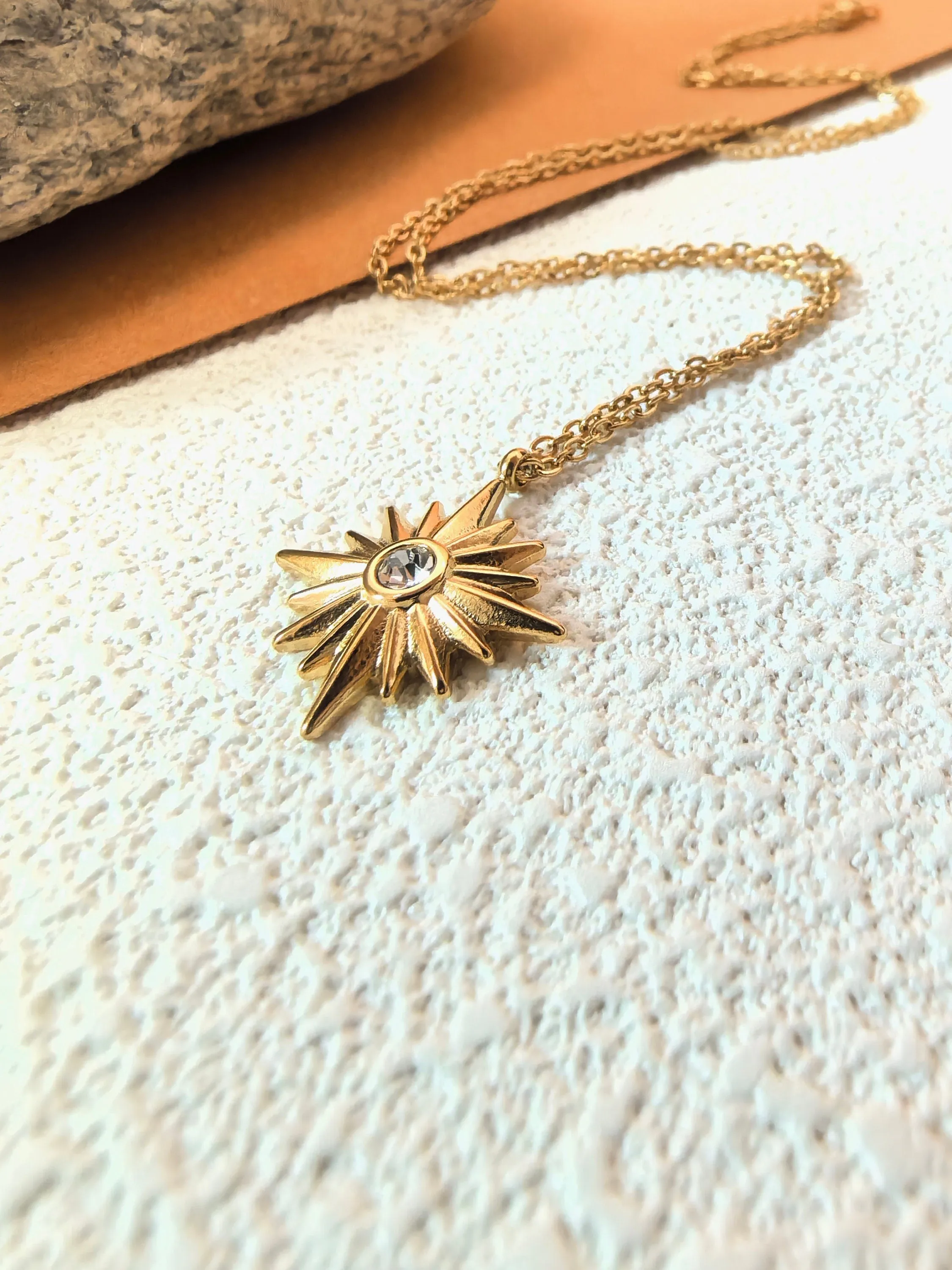 18K Gold Plate Star Zircon Pendant Chain Link Delicate Dainty Necklace
