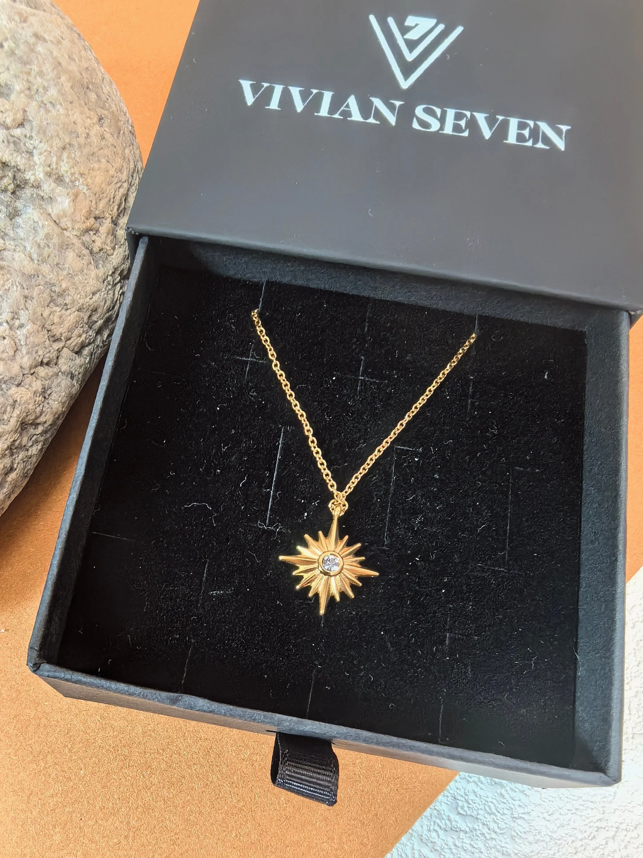 18K Gold Plate Star Zircon Pendant Chain Link Delicate Dainty Necklace