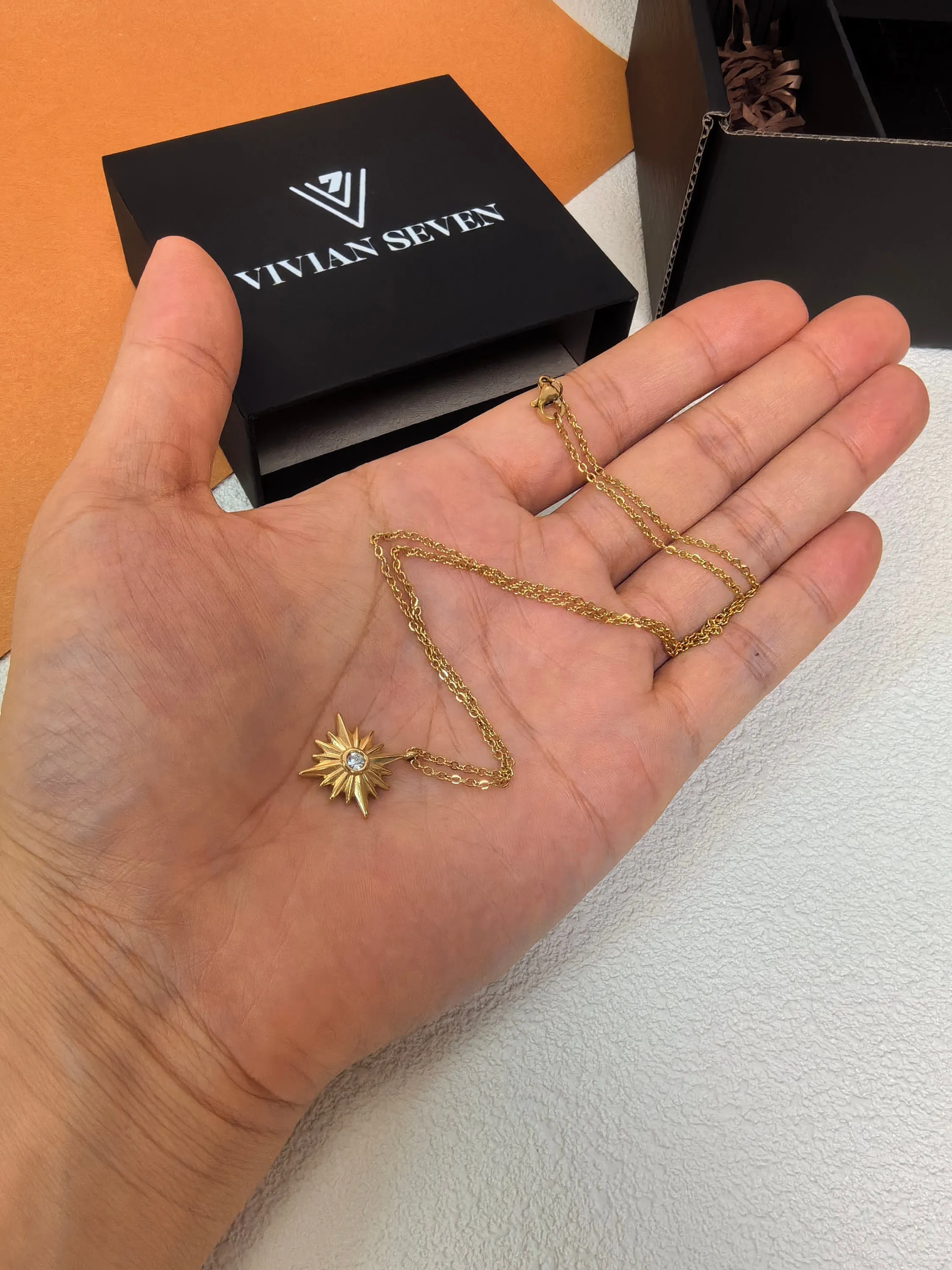18K Gold Plate Star Zircon Pendant Chain Link Delicate Dainty Necklace