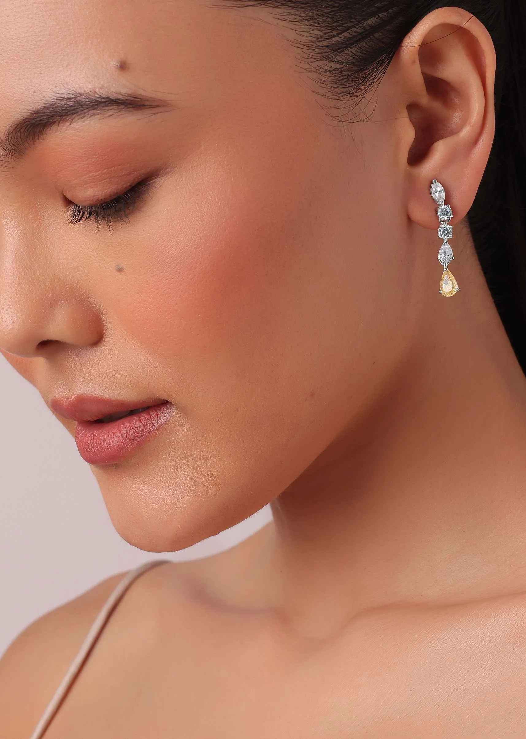 92.5 Sterling Silver Drop Pendant Necklace Set With Zirconia