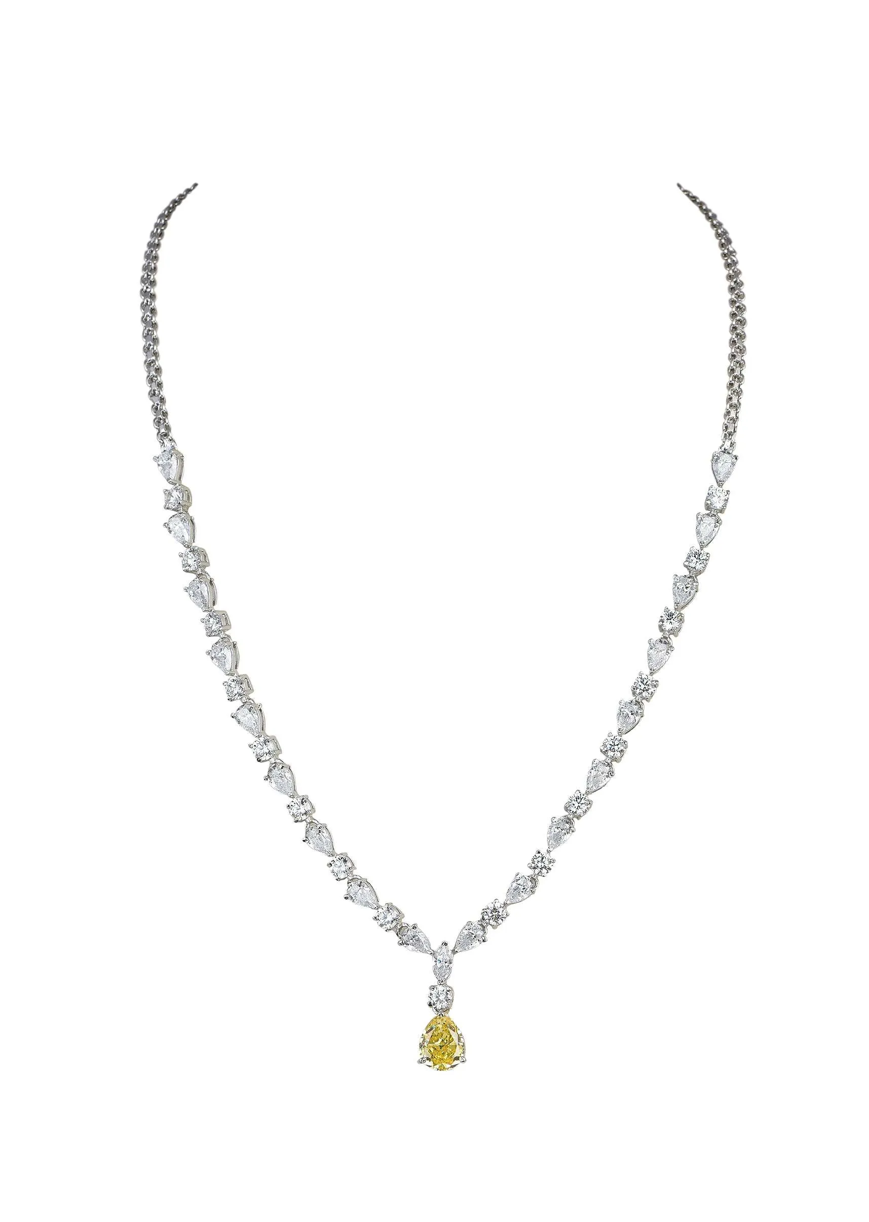 92.5 Sterling Silver Drop Pendant Necklace Set With Zirconia