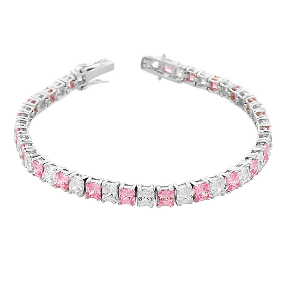 925 Sterling Silver Princess White Purple Violet Amethyst-Tone CZ Classic Tennis Bracelet