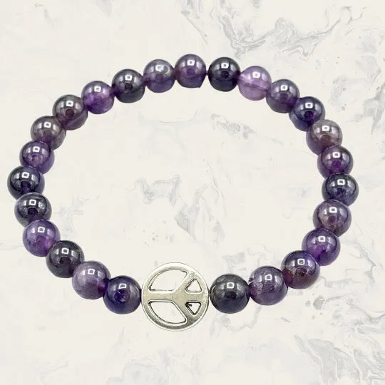 Amethyst and Peace Sign Bracelet