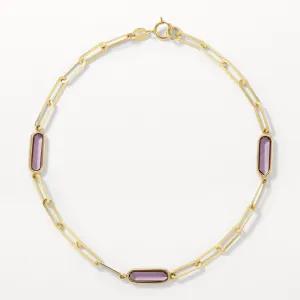 Amethyst Oval Paperclip Chain Bracelet in 10k Gold