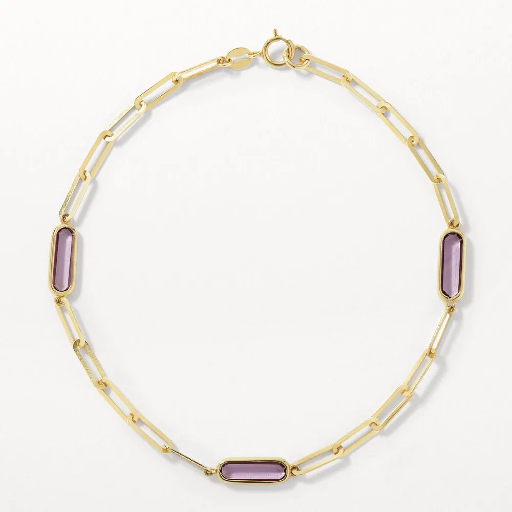 Amethyst Oval Paperclip Chain Bracelet in 10k Gold