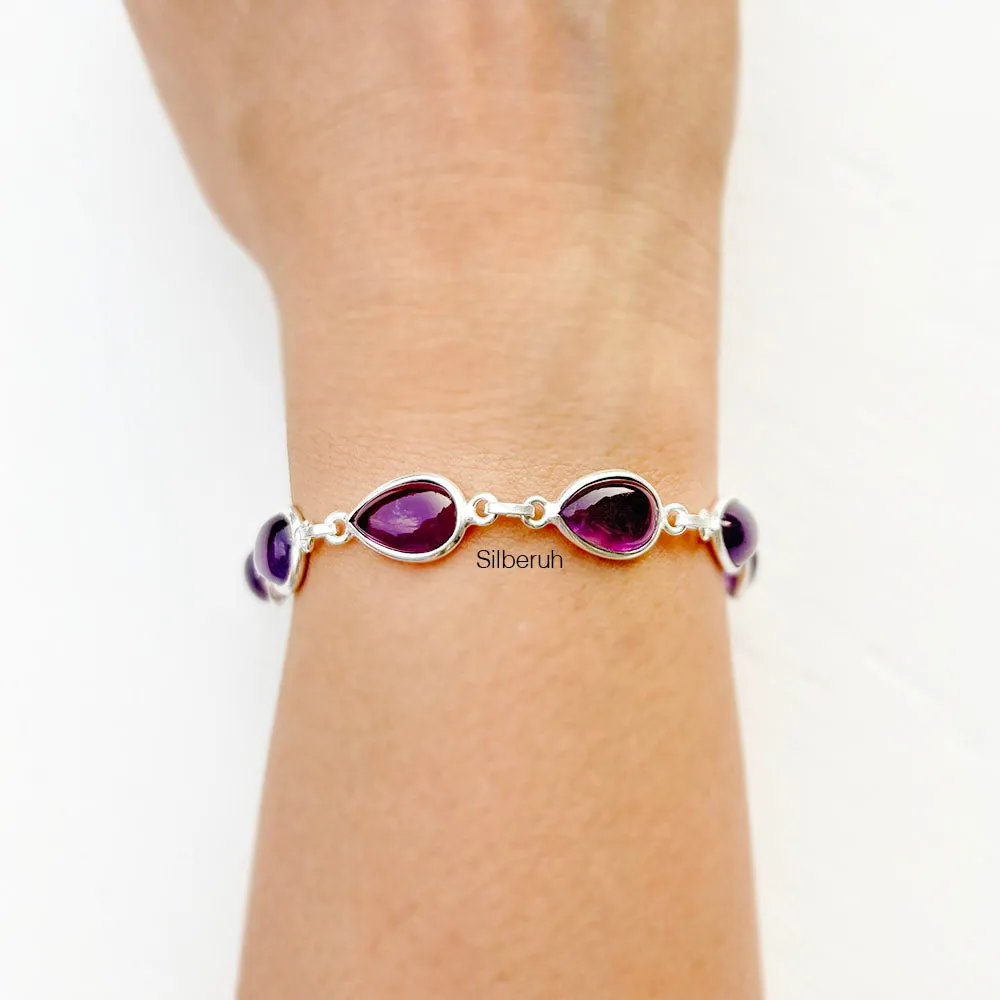 Amethyst Teardrop Silver Bracelet