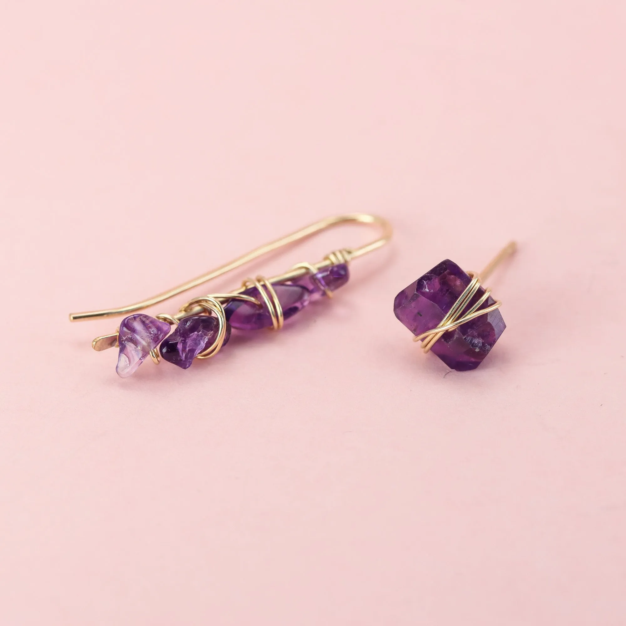 Amethyst Wrapped Ear Climbers