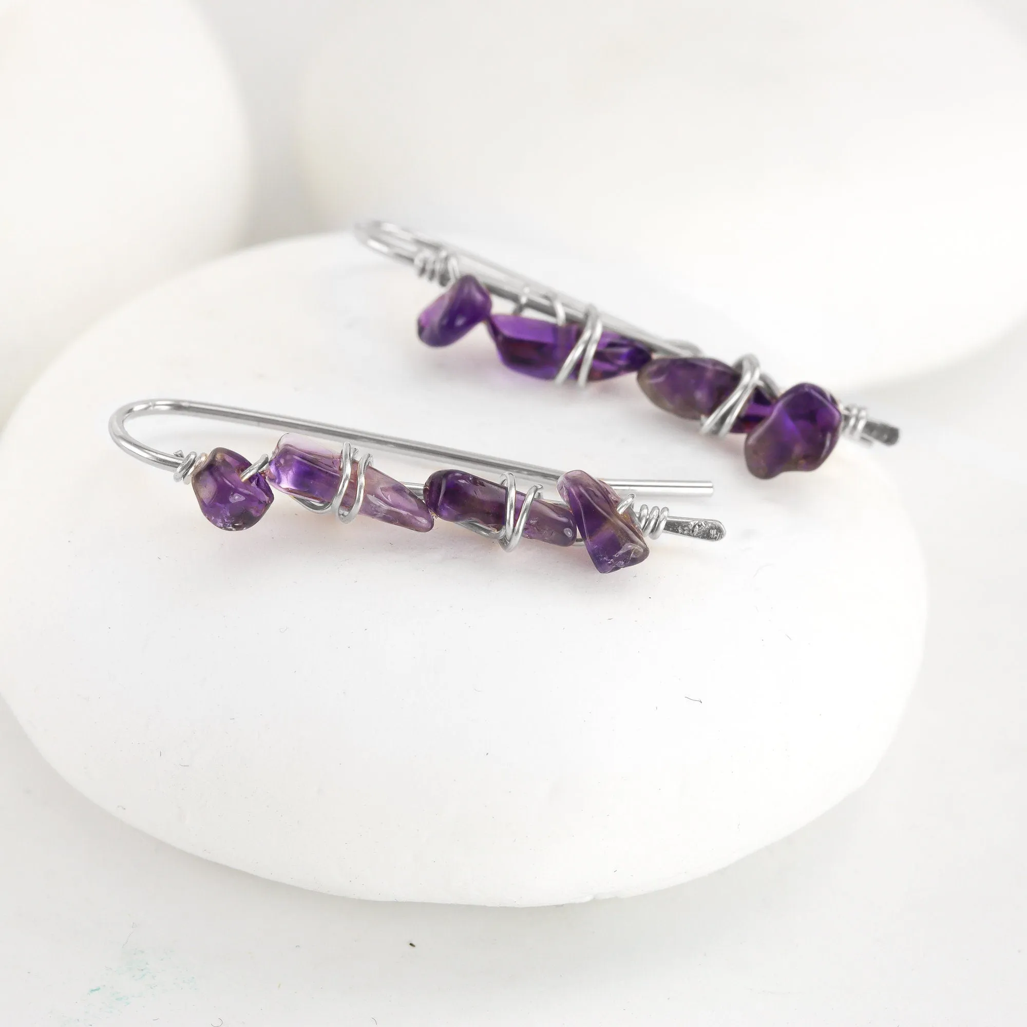 Amethyst Wrapped Ear Climbers