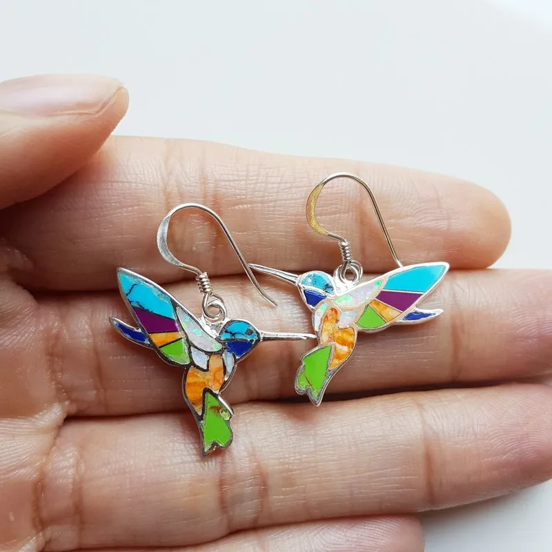 Arizona Turquoise and Inlaid Jewelry Colorful Hummingbird Earrings