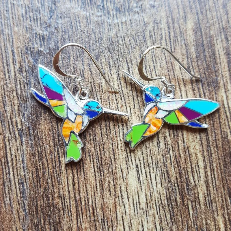 Arizona Turquoise and Inlaid Jewelry Colorful Hummingbird Earrings