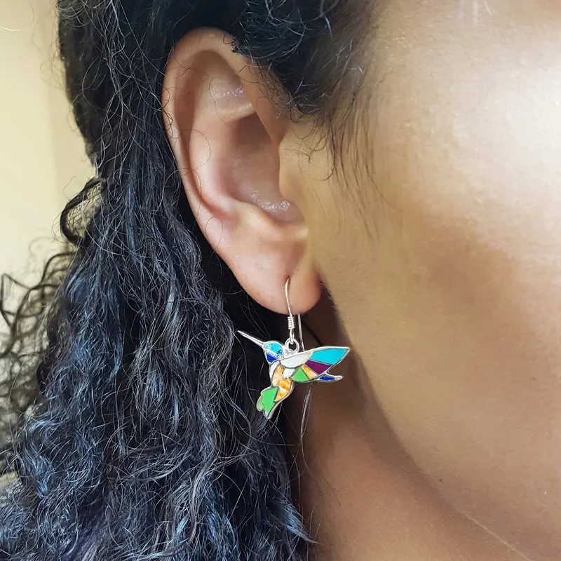 Arizona Turquoise and Inlaid Jewelry Colorful Hummingbird Earrings