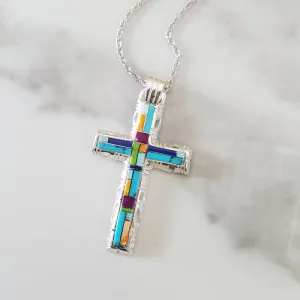 Arizona Turquoise and Inlaid Jewelry Multicolored Modern Cross Pendant