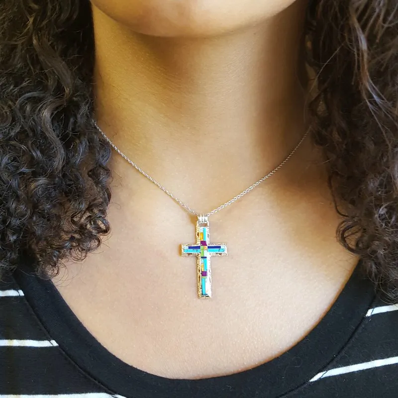 Arizona Turquoise and Inlaid Jewelry Multicolored Modern Cross Pendant