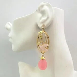 Aviary Twinset Earrings with Moonstones, Carved Rose Quartz Swallow, Green Agates & Pink Quartz Drop Twinset Earrings