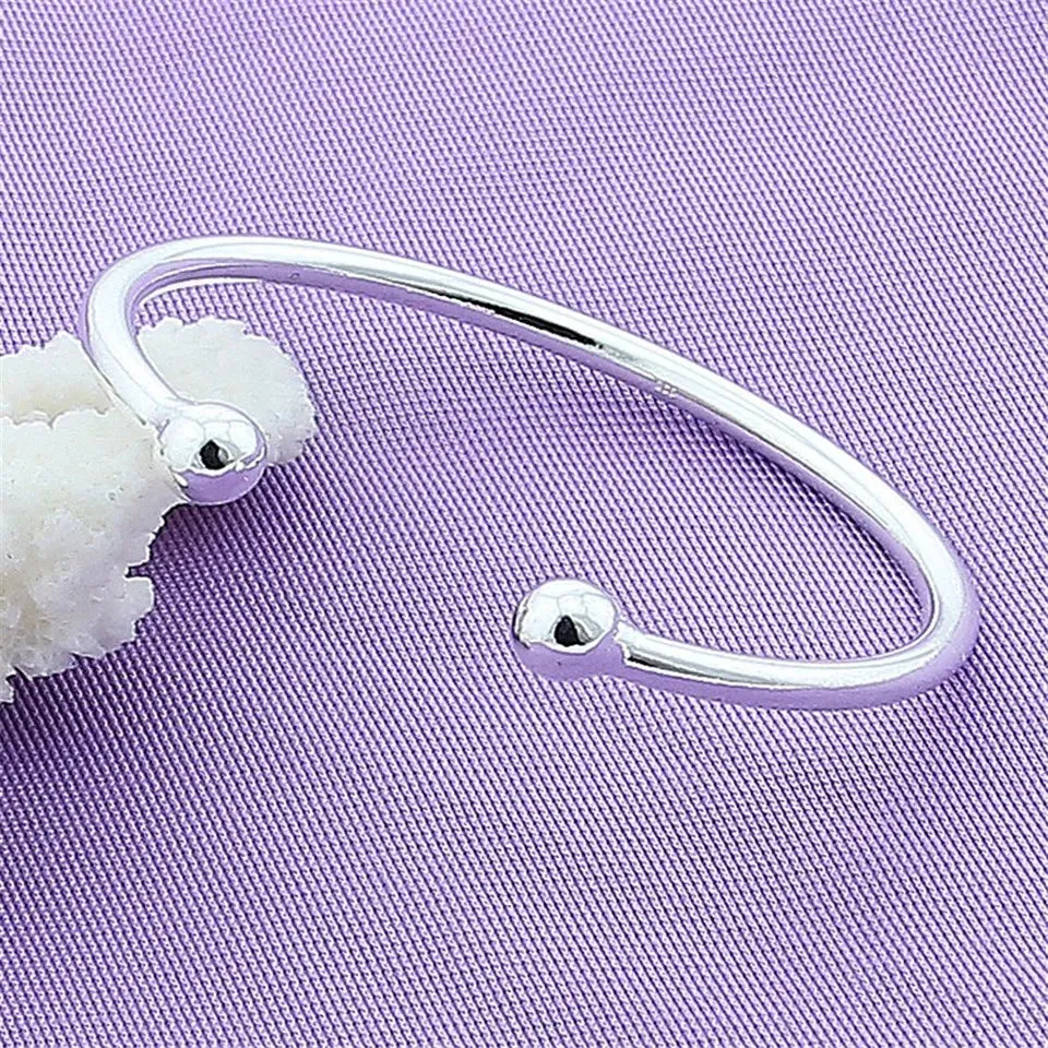 BABYLLNT 925 Sterling Silver Smooth Solid Bead Bracelet Bangles For Women Men Wedding Engagement Party Jewelry Gift