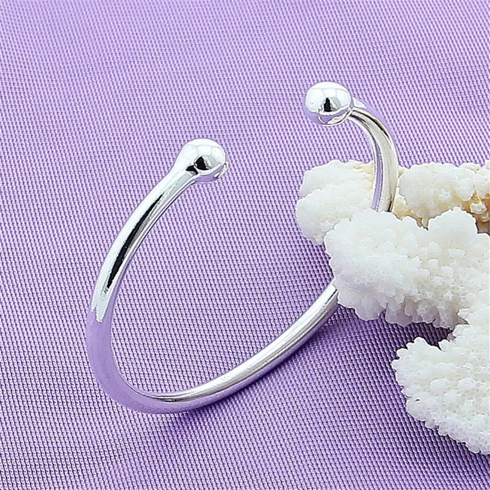 BABYLLNT 925 Sterling Silver Smooth Solid Bead Bracelet Bangles For Women Men Wedding Engagement Party Jewelry Gift
