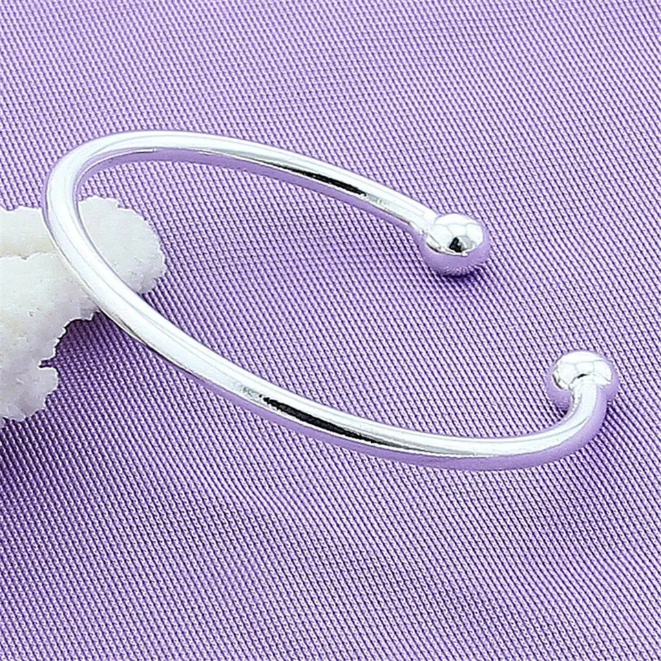 BABYLLNT 925 Sterling Silver Smooth Solid Bead Bracelet Bangles For Women Men Wedding Engagement Party Jewelry Gift