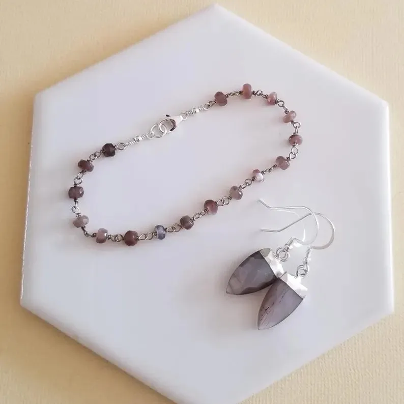 Brown Moonstone Earrings, Small Gemstone Earrings, Chocolate Moonstone Dangles, Arrow Shaped Stone Earrings, Everyday Earrings