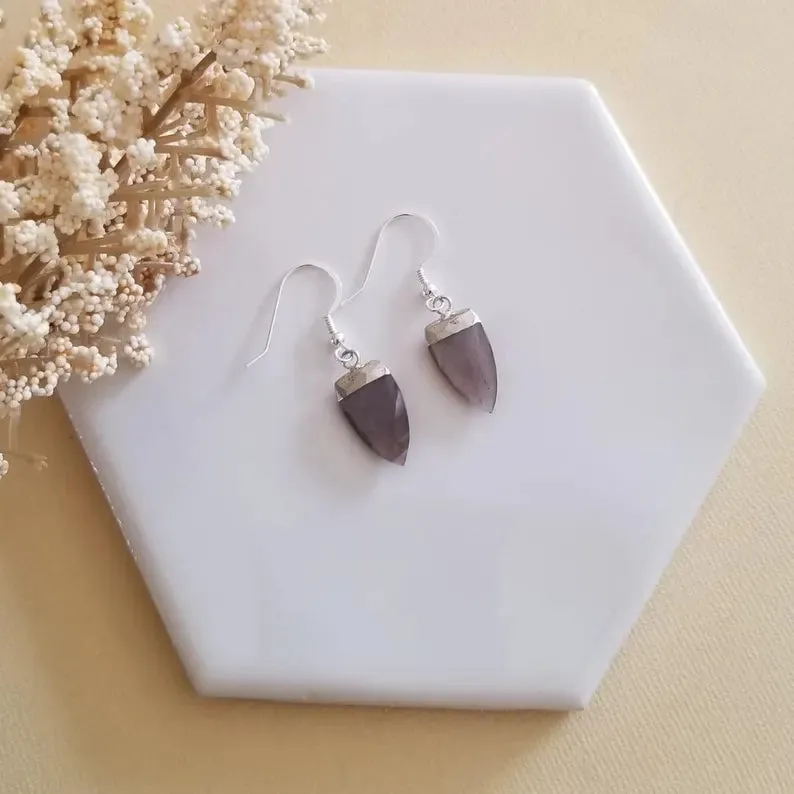 Brown Moonstone Earrings, Small Gemstone Earrings, Chocolate Moonstone Dangles, Arrow Shaped Stone Earrings, Everyday Earrings