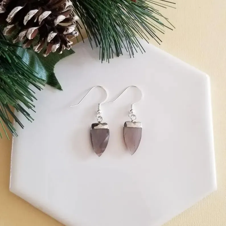 Brown Moonstone Earrings, Small Gemstone Earrings, Chocolate Moonstone Dangles, Arrow Shaped Stone Earrings, Everyday Earrings