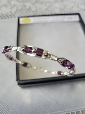 Custom Wire Wrapped Amethyst Crystal Sterling Silver Bracelet Size 7