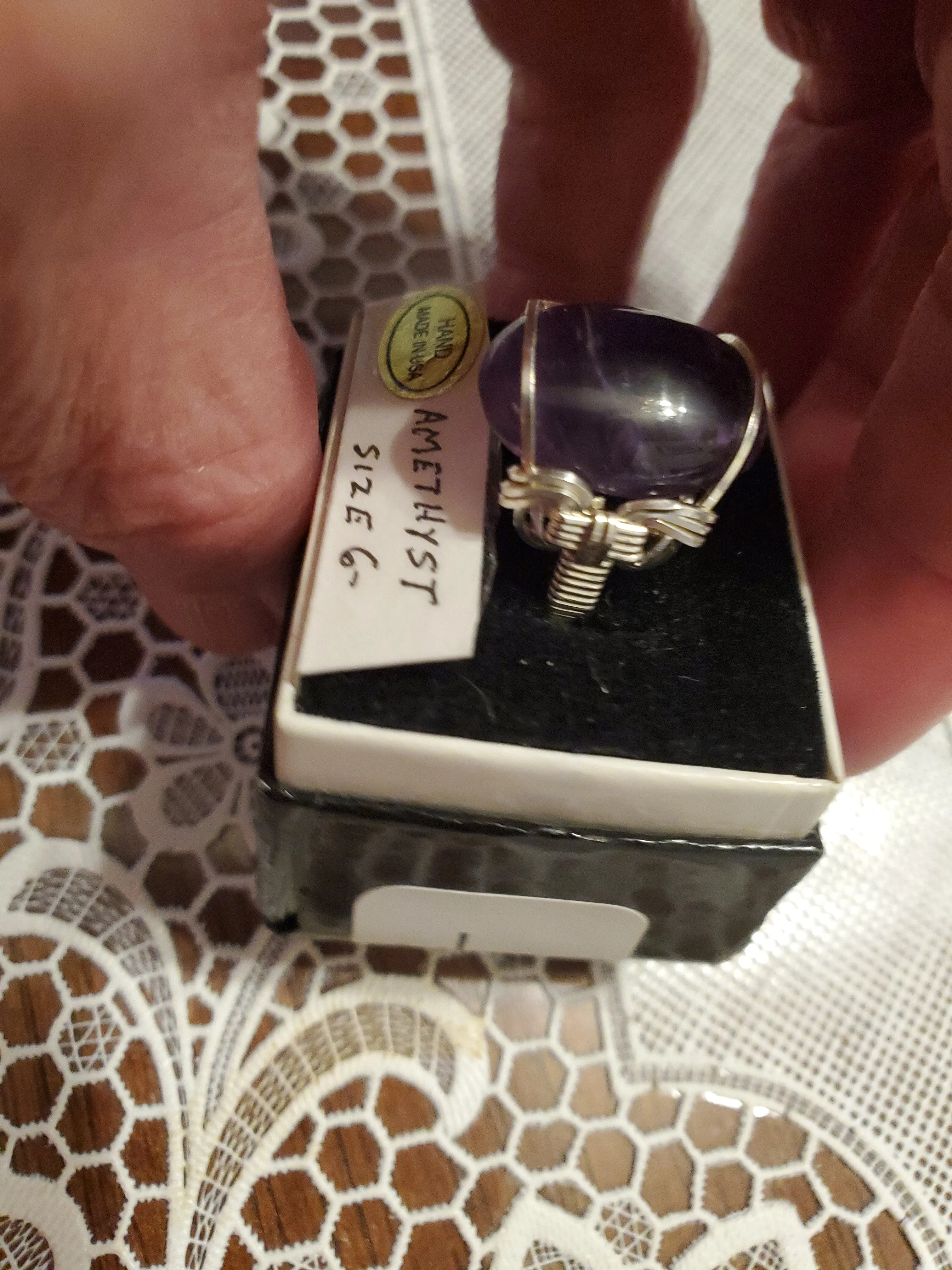 Custom wire wrapped Amethyst Ring Size 6 1/2  Sterling Silver