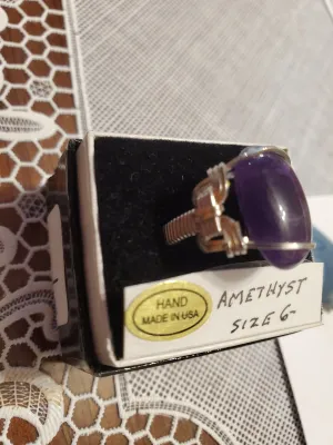 Custom wire wrapped Amethyst Ring Size 6 1/2  Sterling Silver