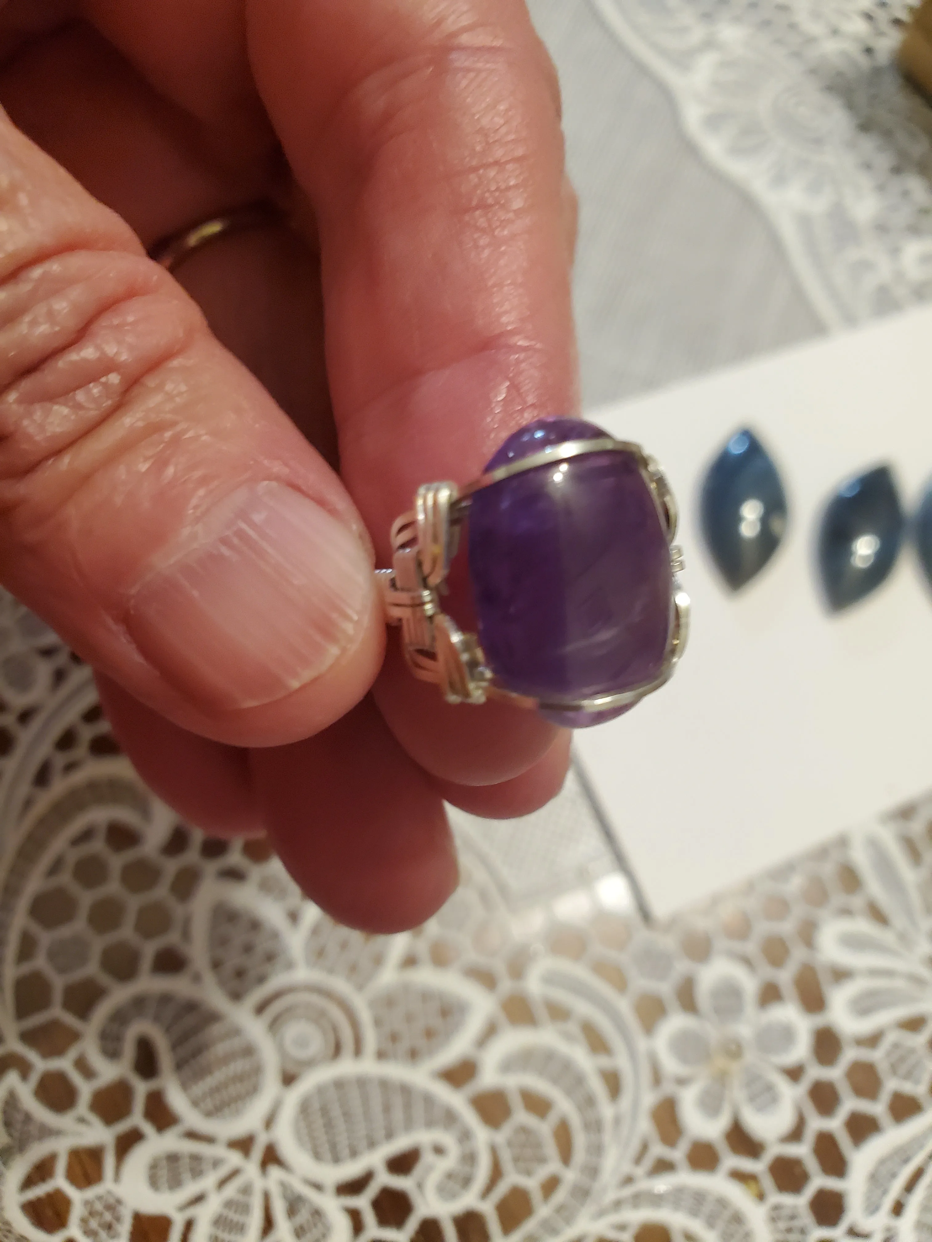 Custom wire wrapped Amethyst Ring Size 6 1/2  Sterling Silver