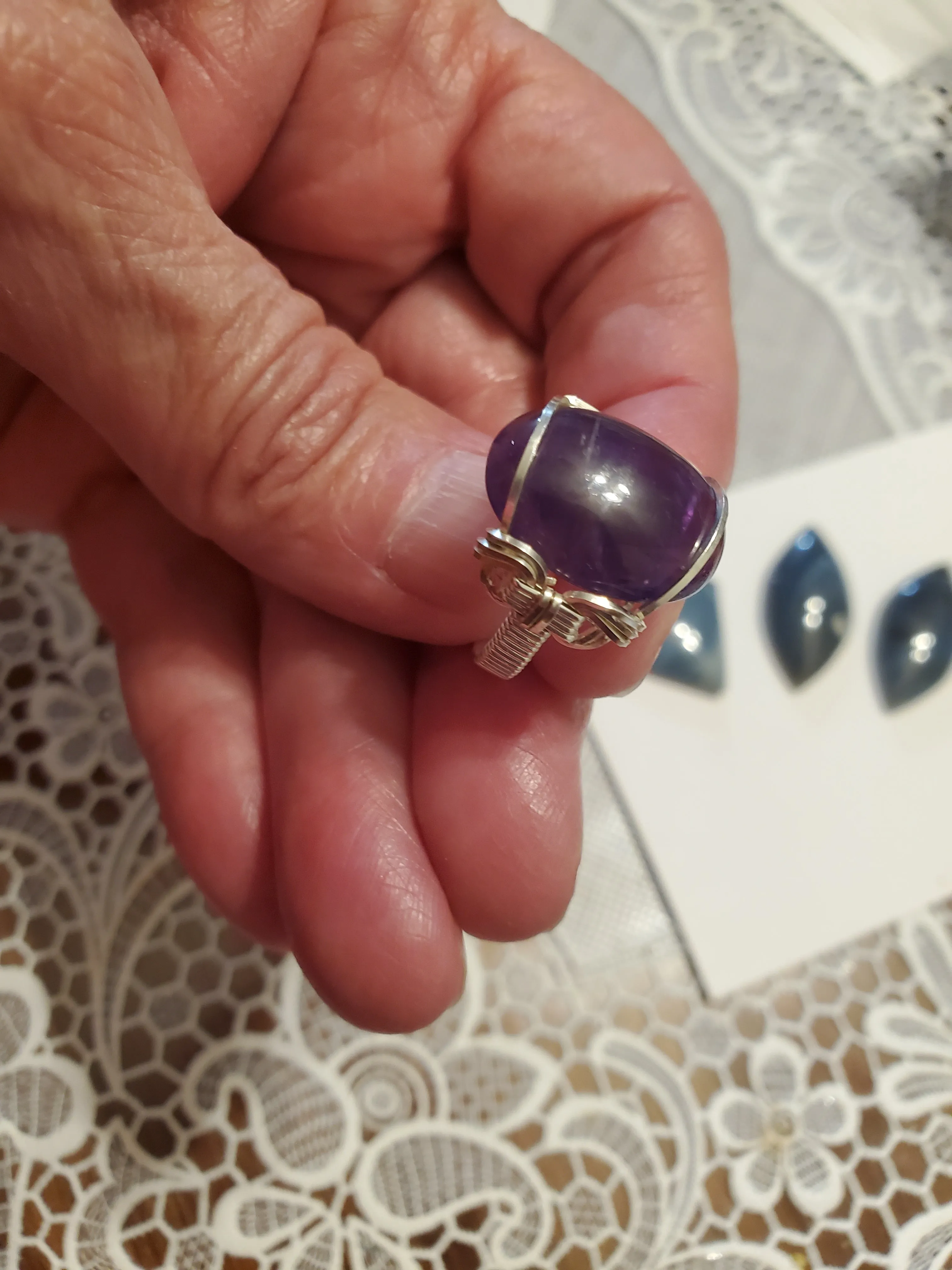 Custom wire wrapped Amethyst Ring Size 6 1/2  Sterling Silver