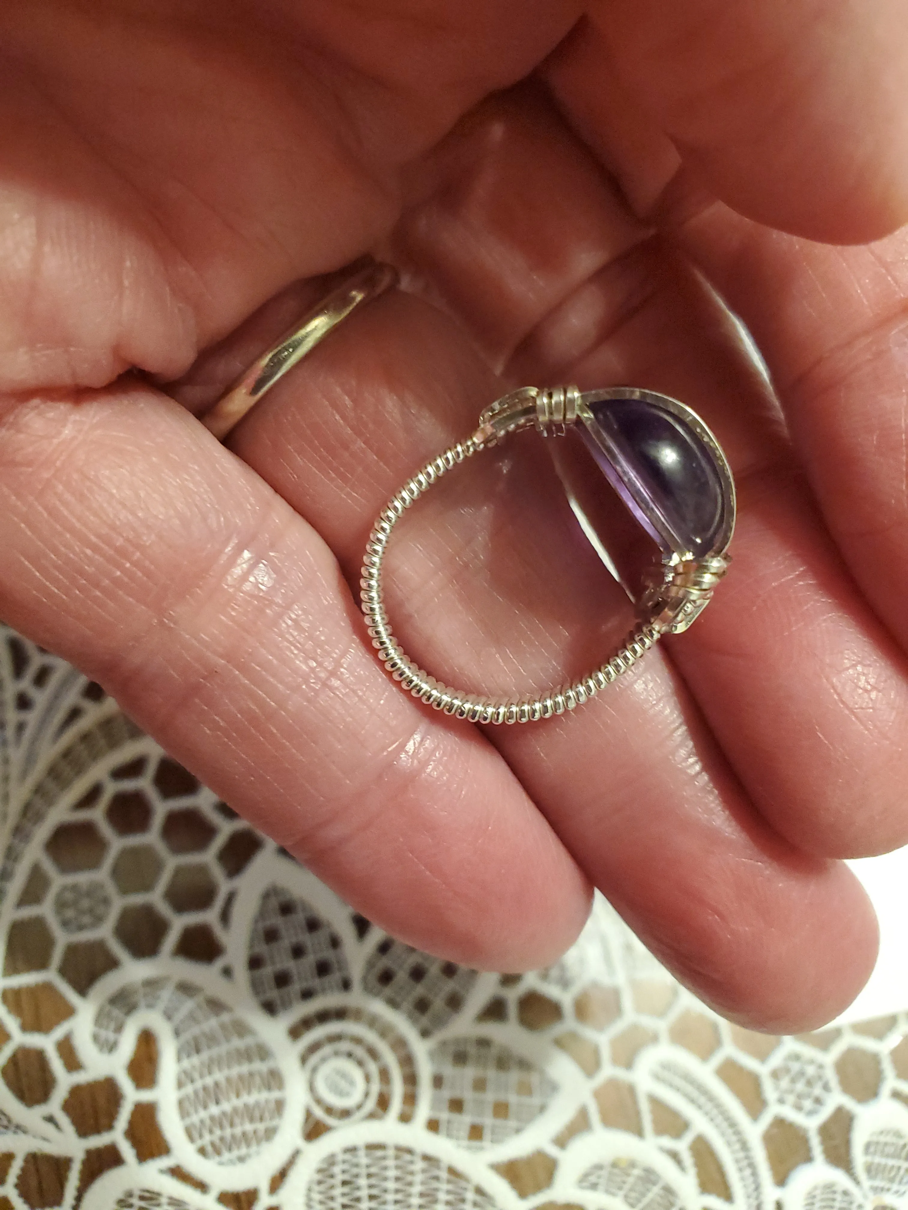 Custom wire wrapped Amethyst Ring Size 6 1/2  Sterling Silver