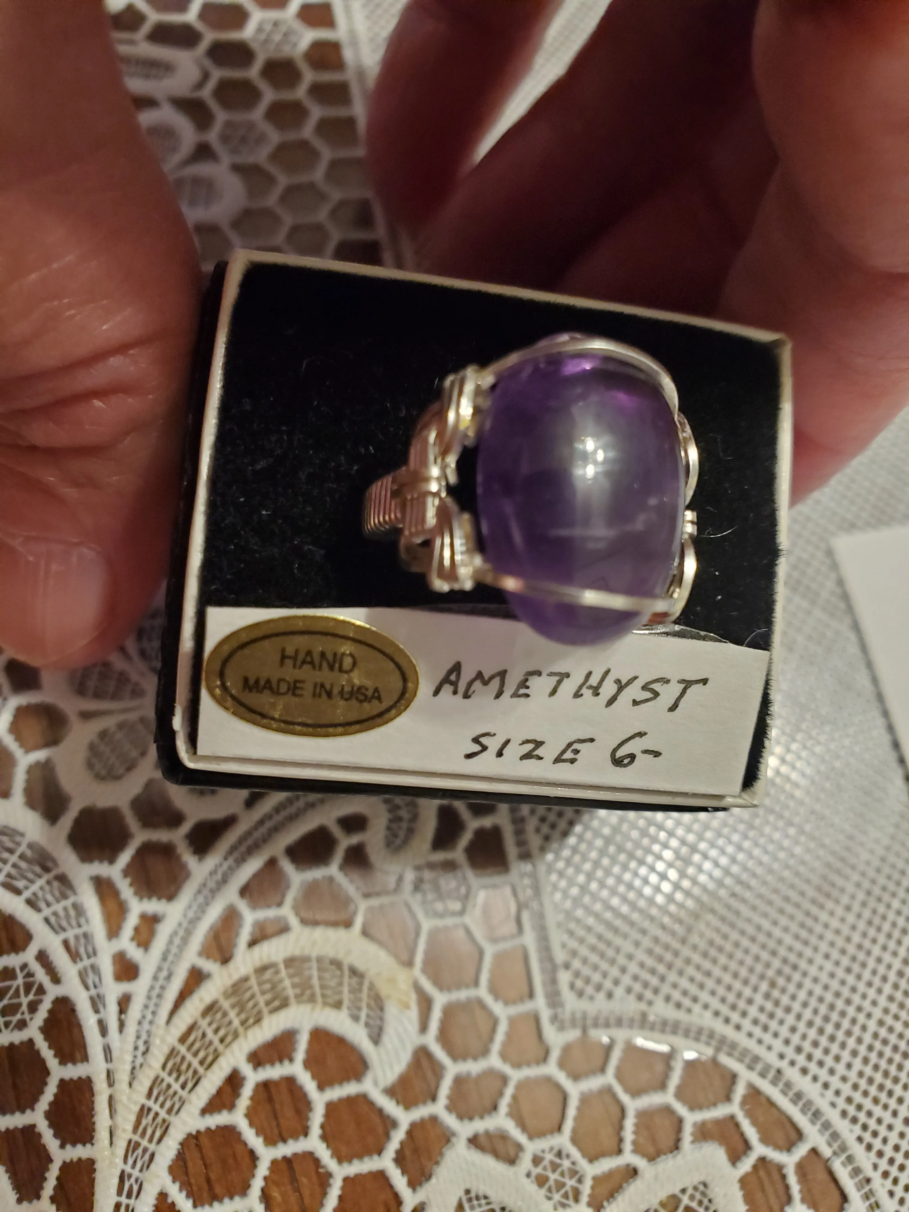Custom wire wrapped Amethyst Ring Size 6 1/2  Sterling Silver