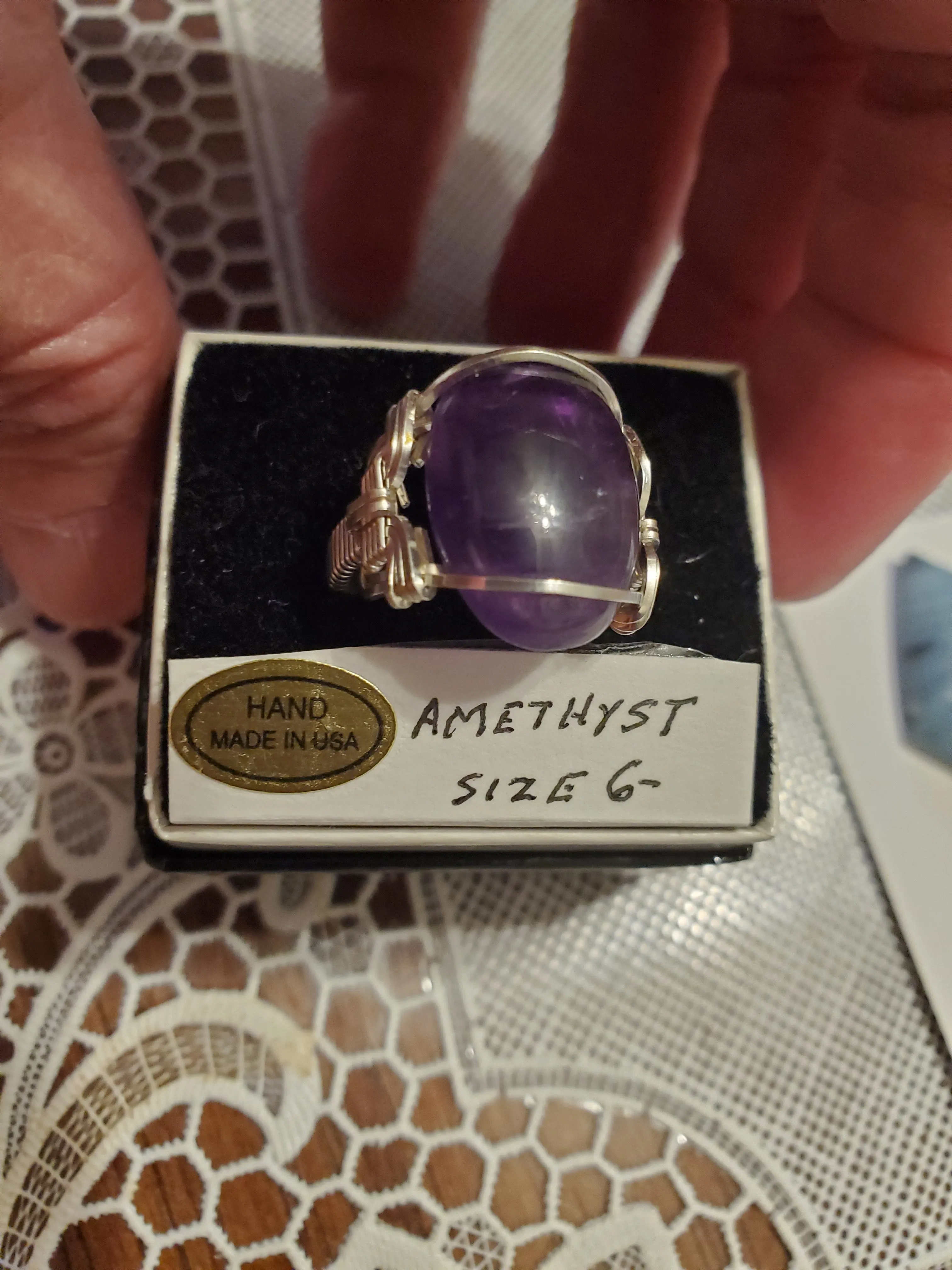 Custom wire wrapped Amethyst Ring Size 6 1/2  Sterling Silver