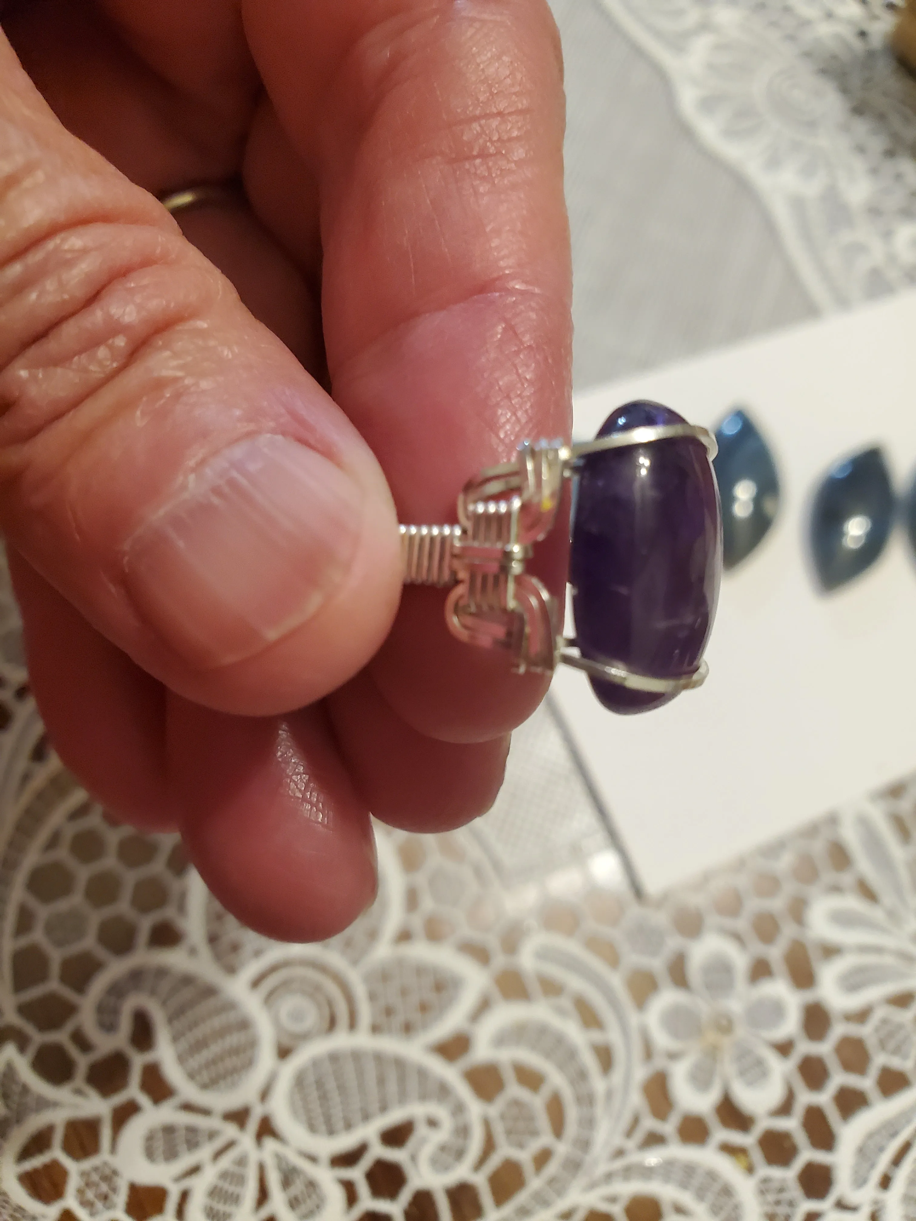 Custom wire wrapped Amethyst Ring Size 6 1/2  Sterling Silver
