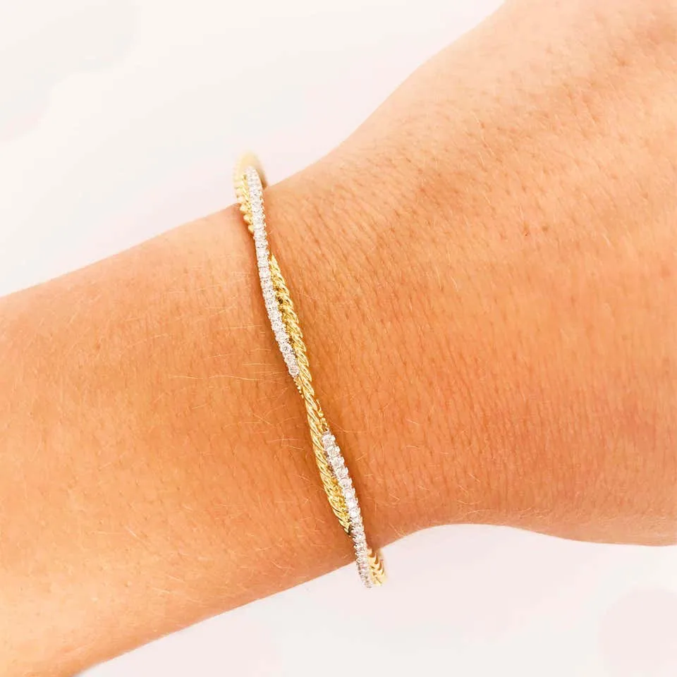 Diamond & Rope Twist Bangle Bracelet