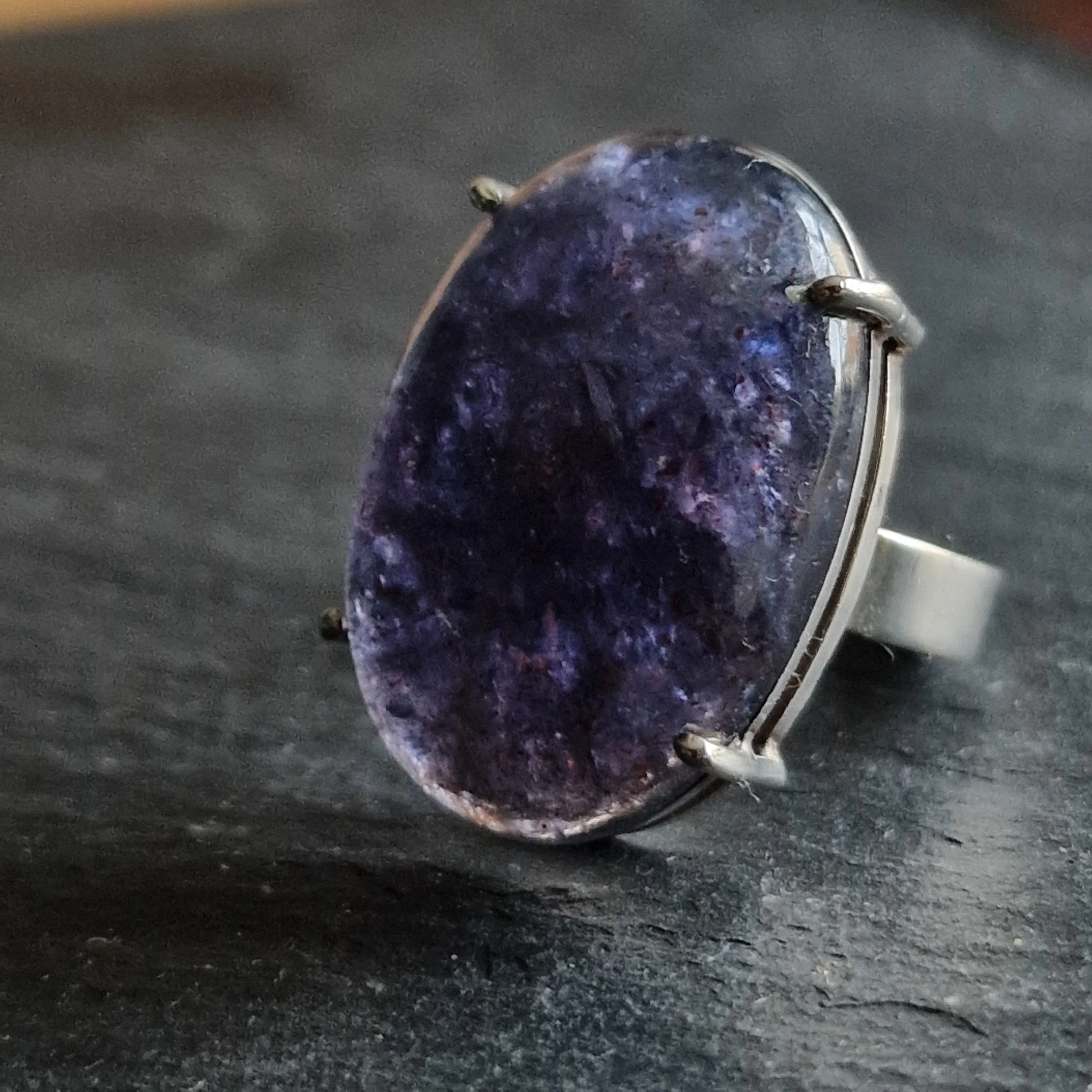 Eternal Blue Sunstone Crystal Silver Sterling Ring