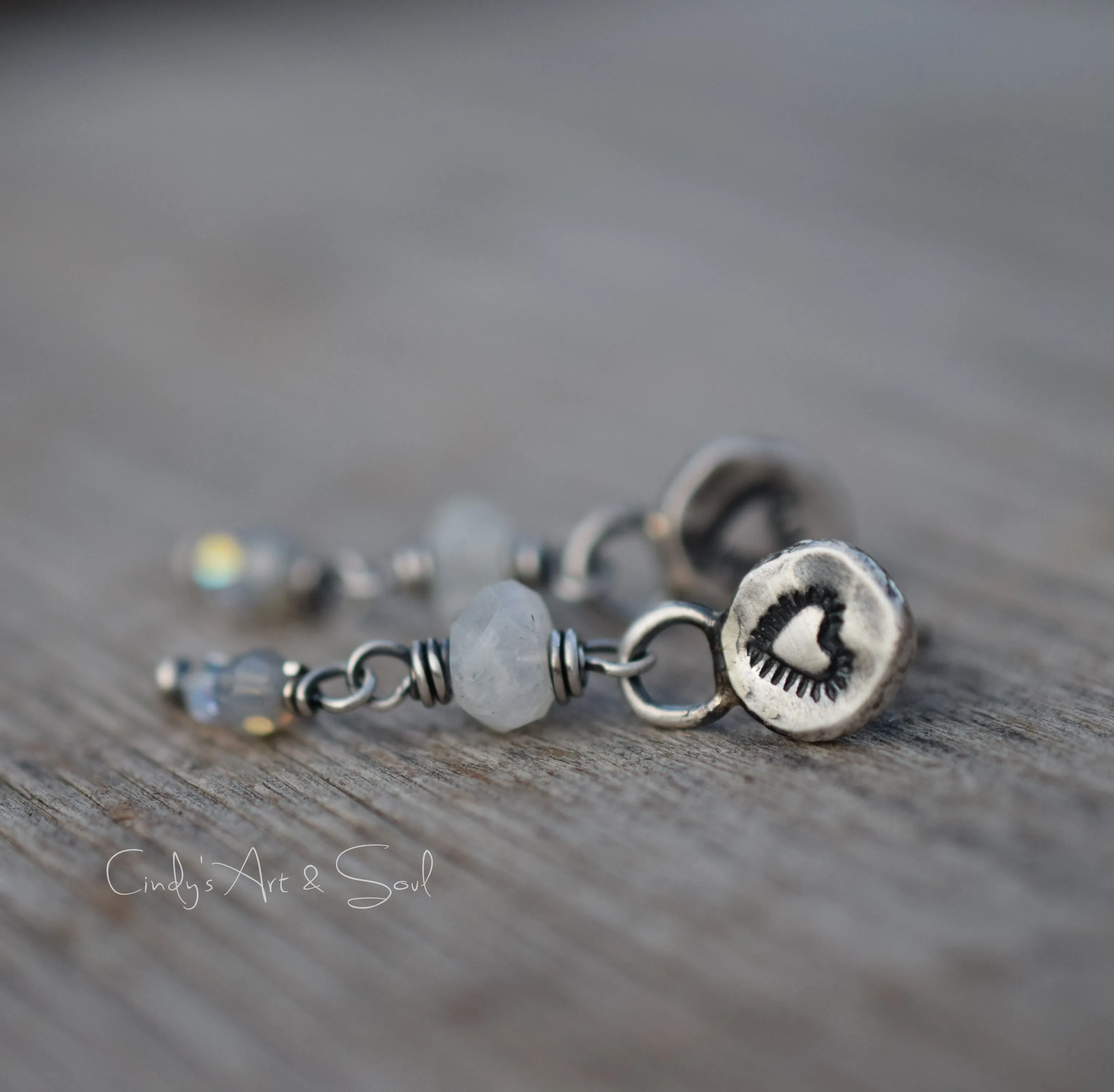 Fine Silver Post Earrings Moonstone Gemstone Dangles Sparkle White Winter Heart Earrings.