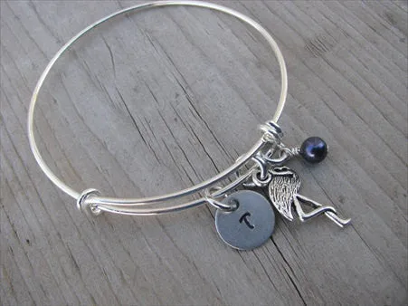 Flamingo Charm Bracelet- Adjustable Bangle Bracelet with an Initial Charm and Accent Bead in your choice of colors