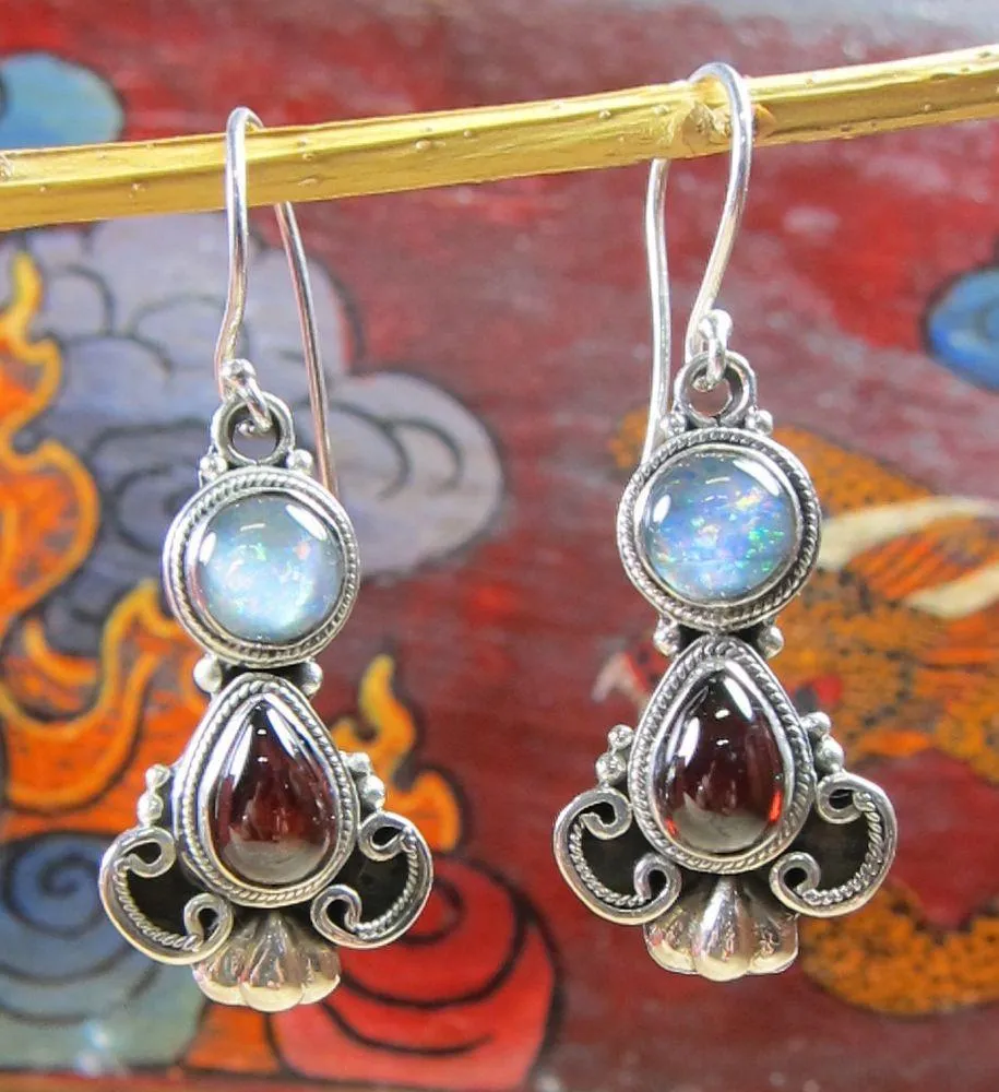 Garnet Moonstone Earrings