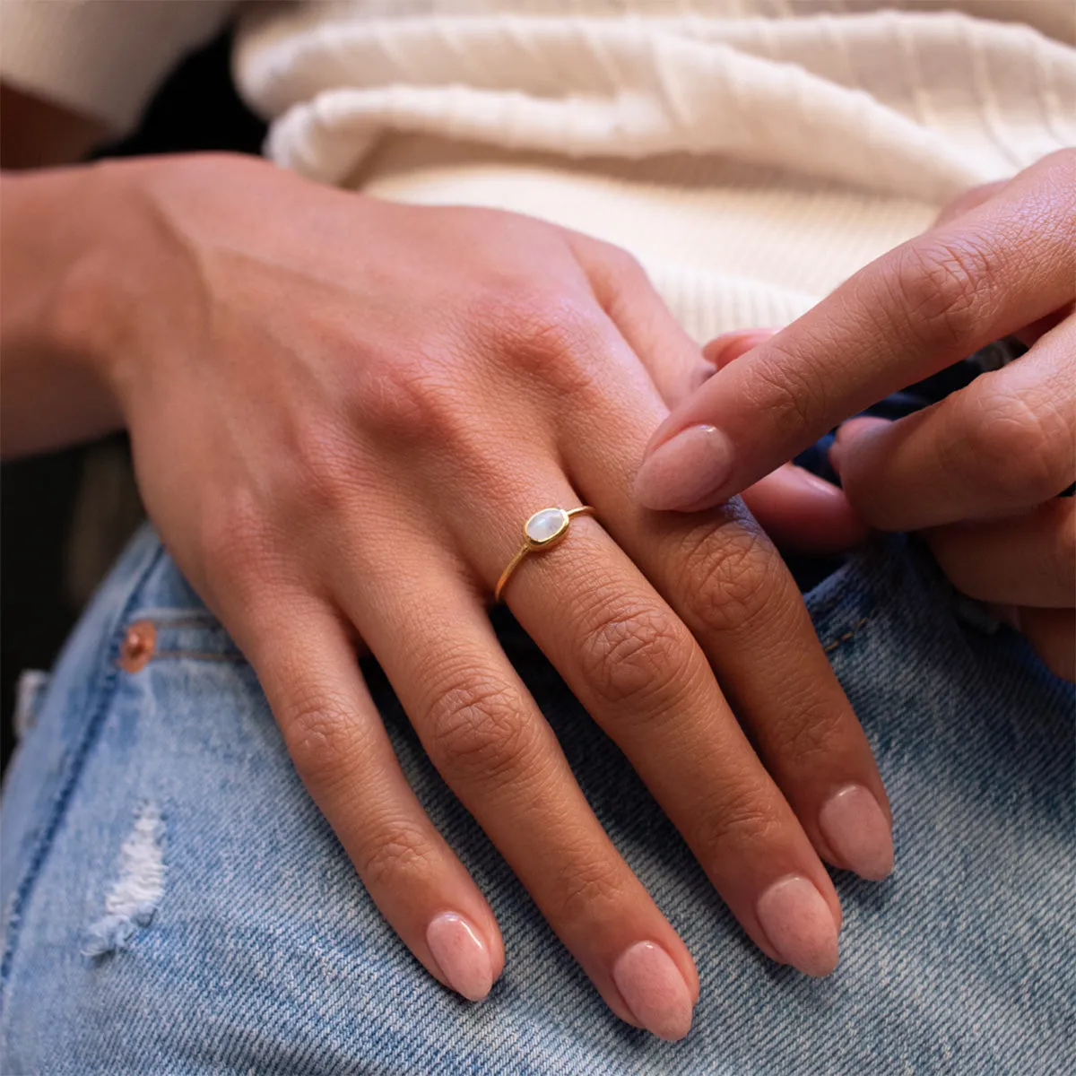 Gold Plated Moonstone Oval Ring