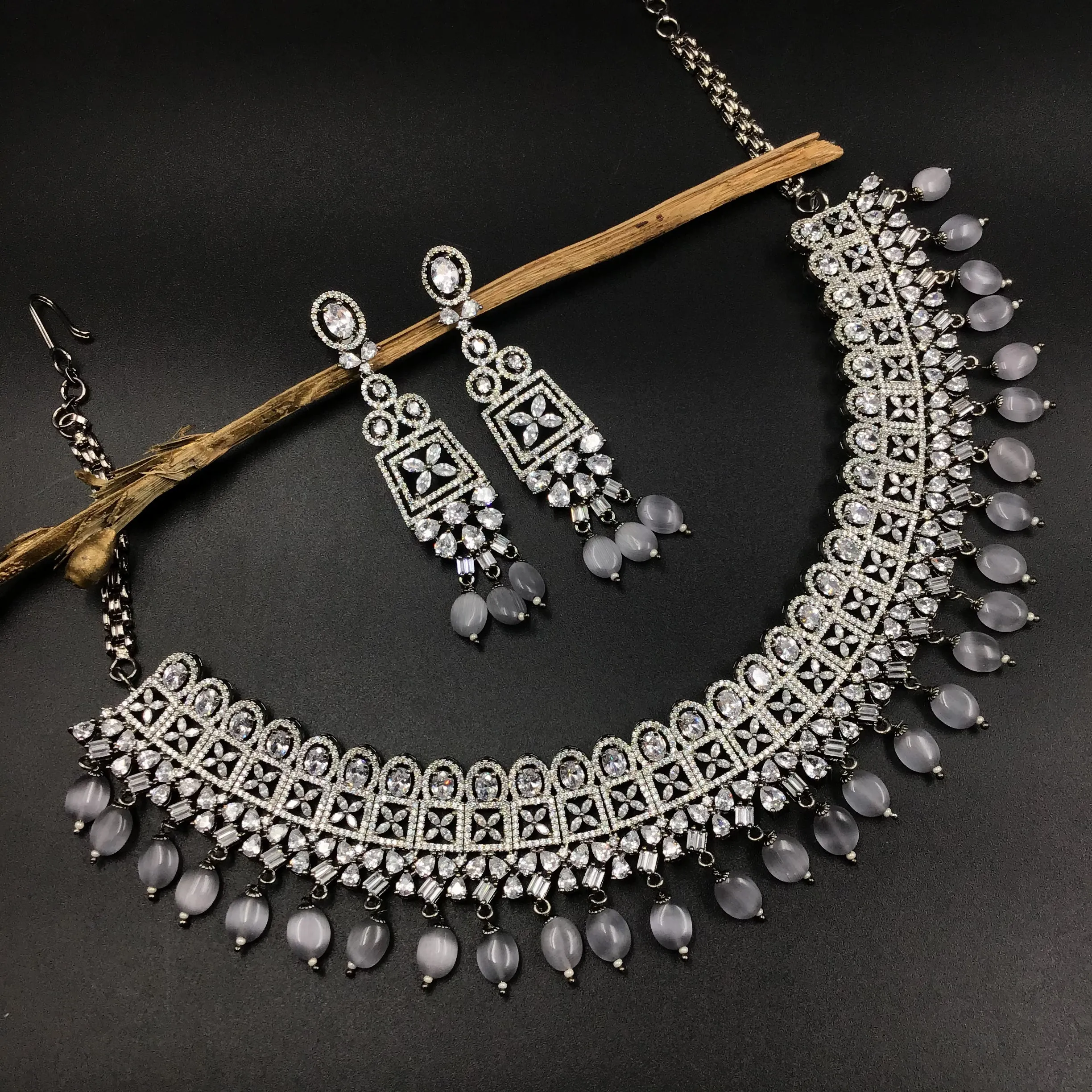 Gray Zircon/AD Necklace Set 11567-7679