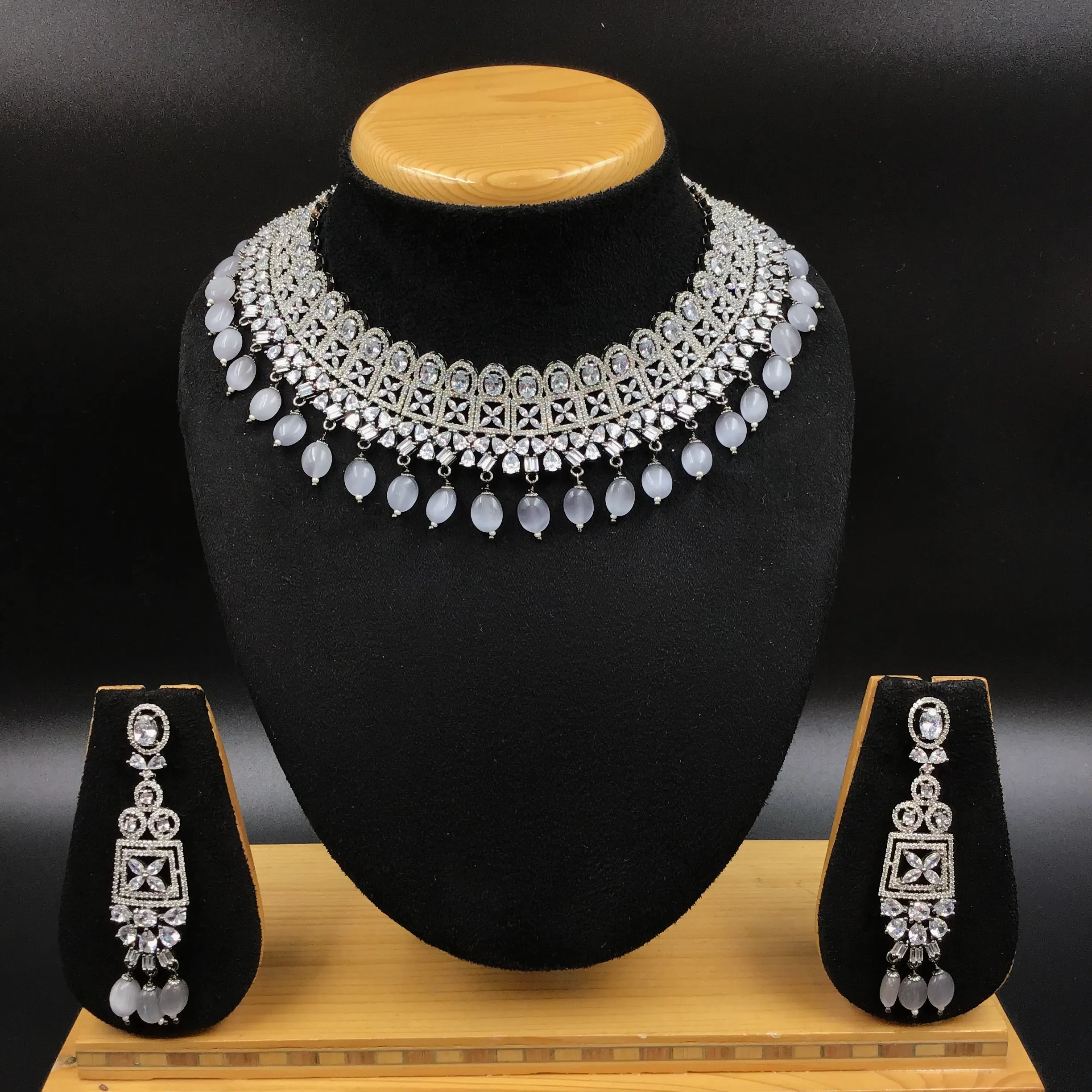 Gray Zircon/AD Necklace Set 11567-7679