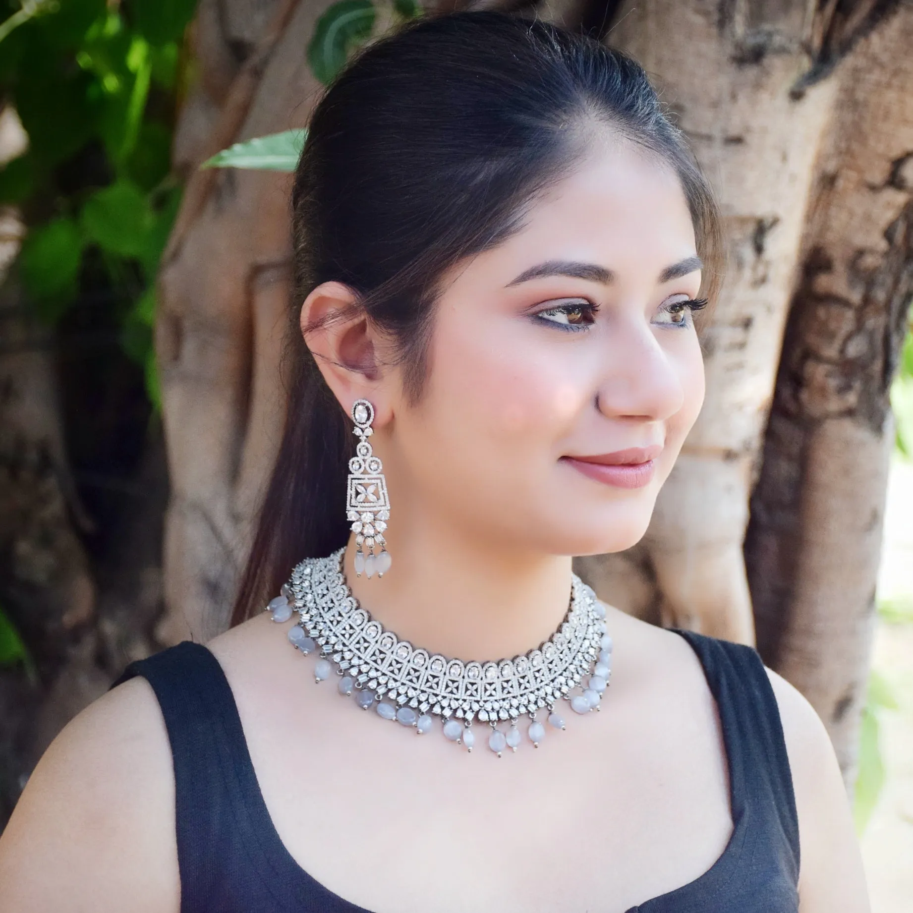 Gray Zircon/AD Necklace Set 11567-7679